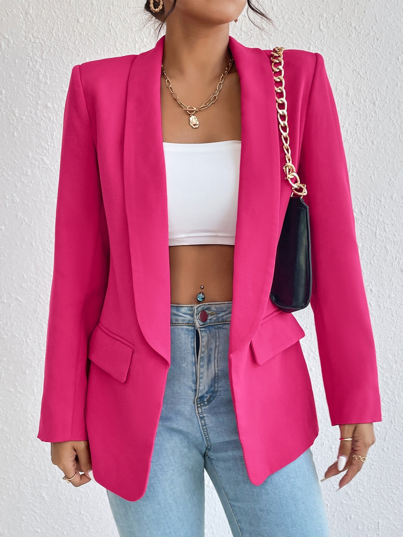 Solid Color Shawl Collar Blazer