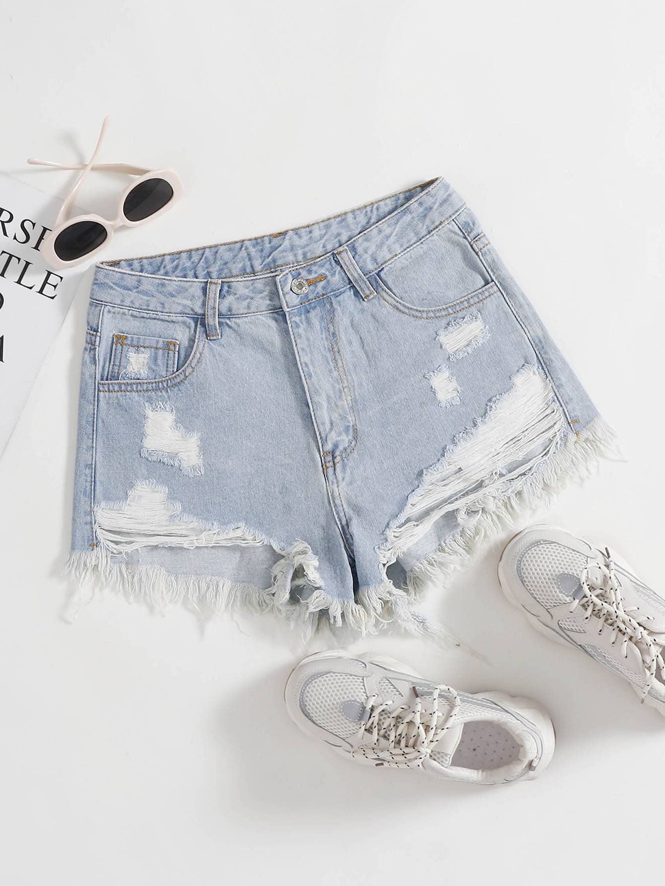 Summer Casual Distressed Frayed Denim Shorts