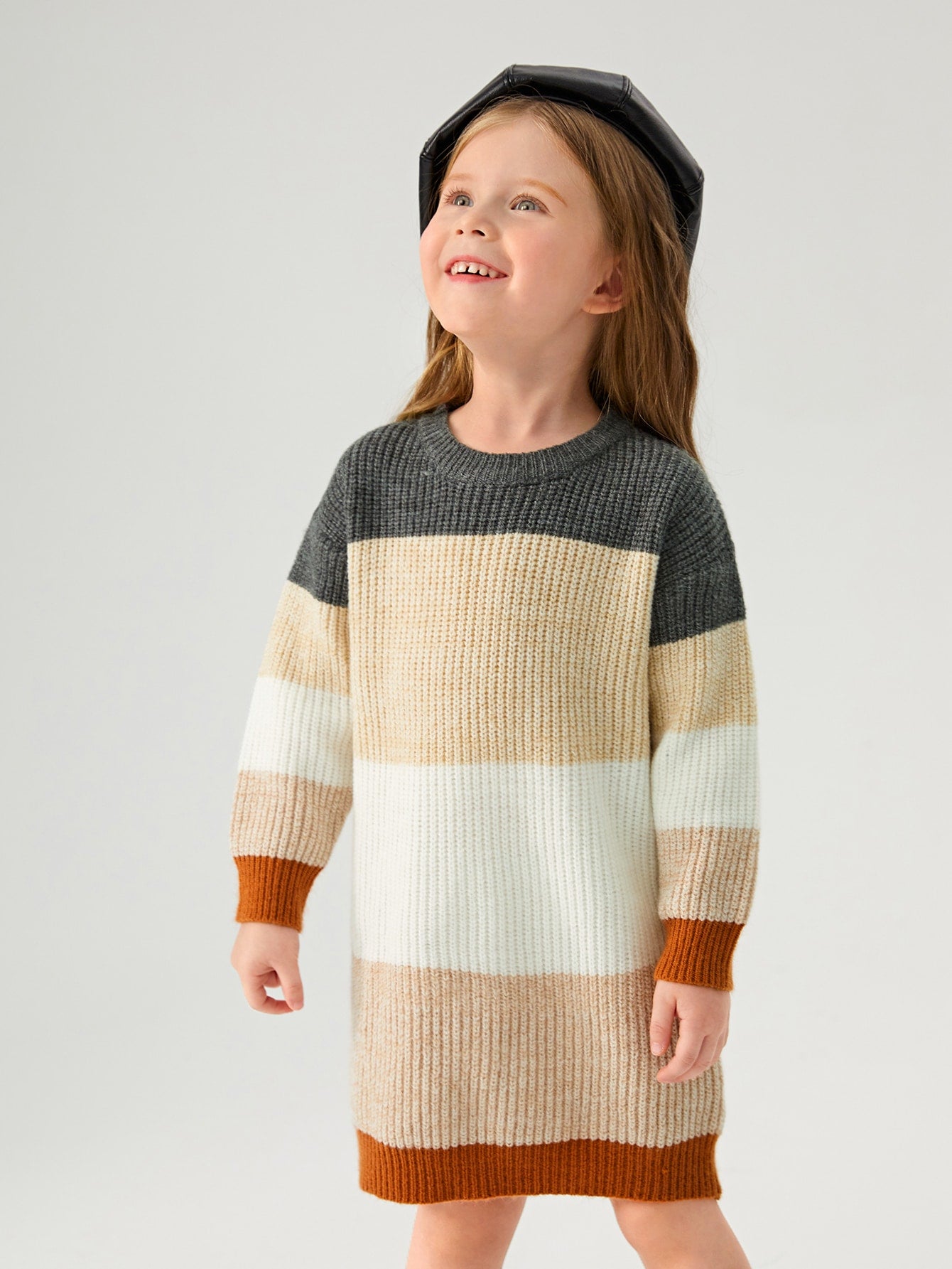 Toddler Girls Color Block Drop Shoulder Sweater Dress