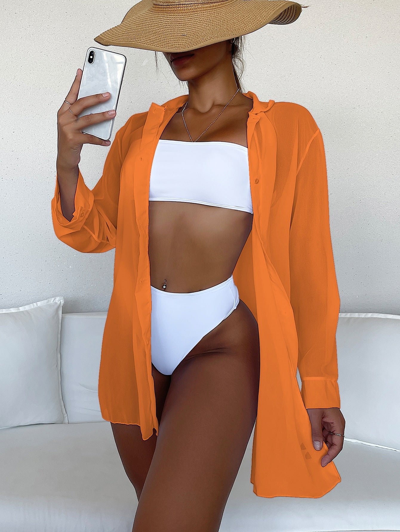 Swim Summer Beach Cut-Out Button Front Kimono