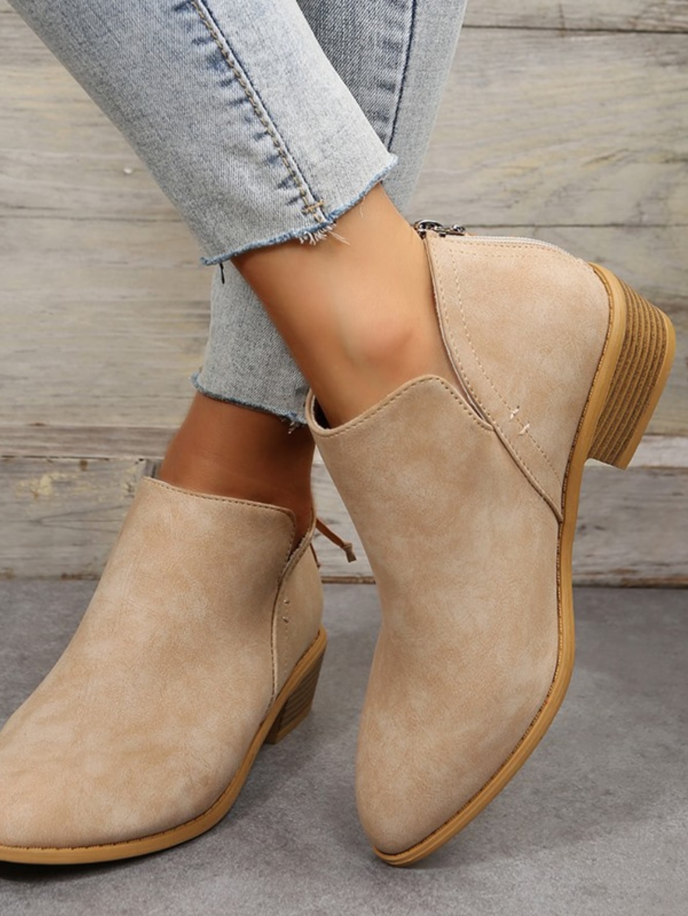 Chic Solid Color American Style Ankle Boots, Slip-on With Back Zipper