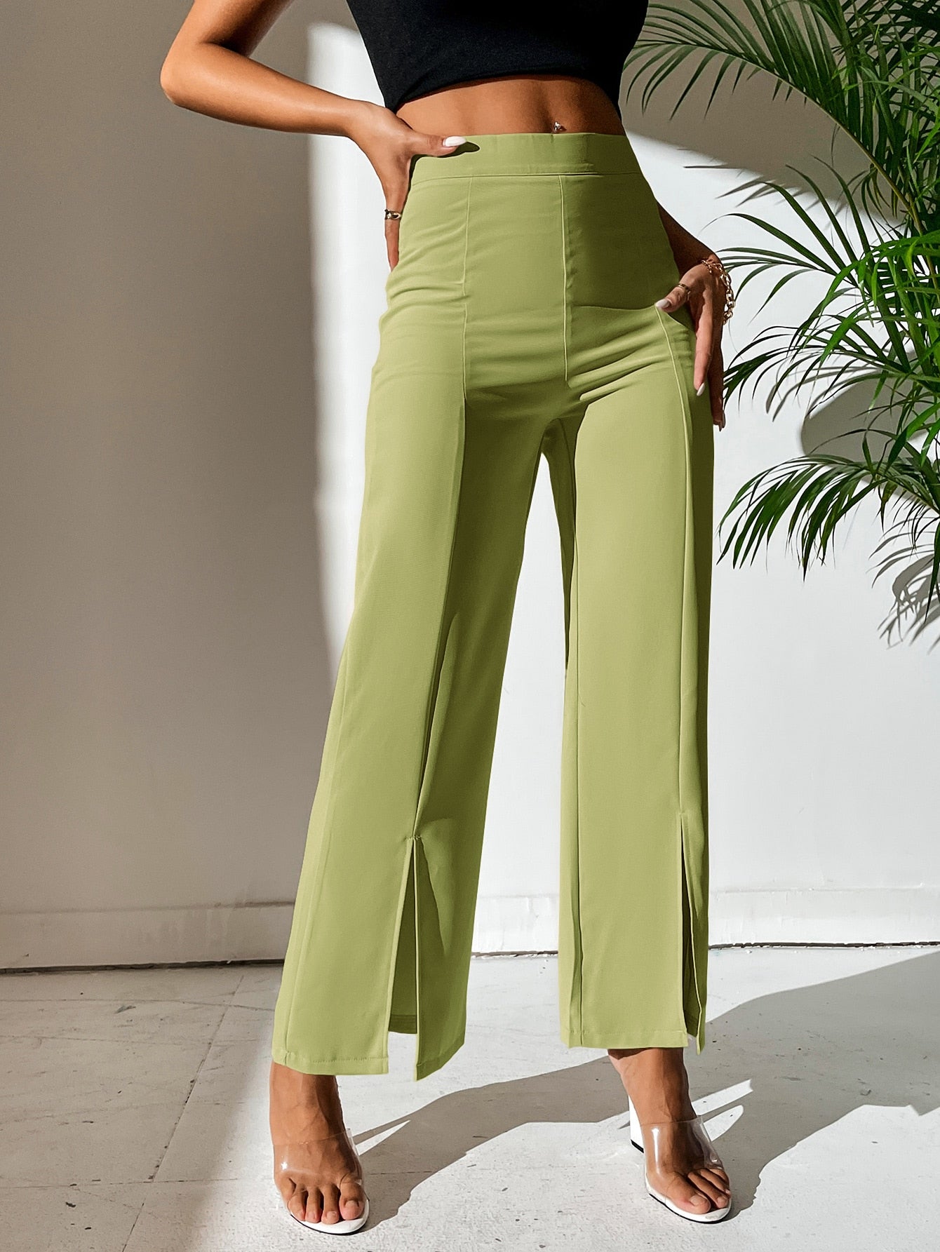 Split Hem Straight Leg Dress Pants