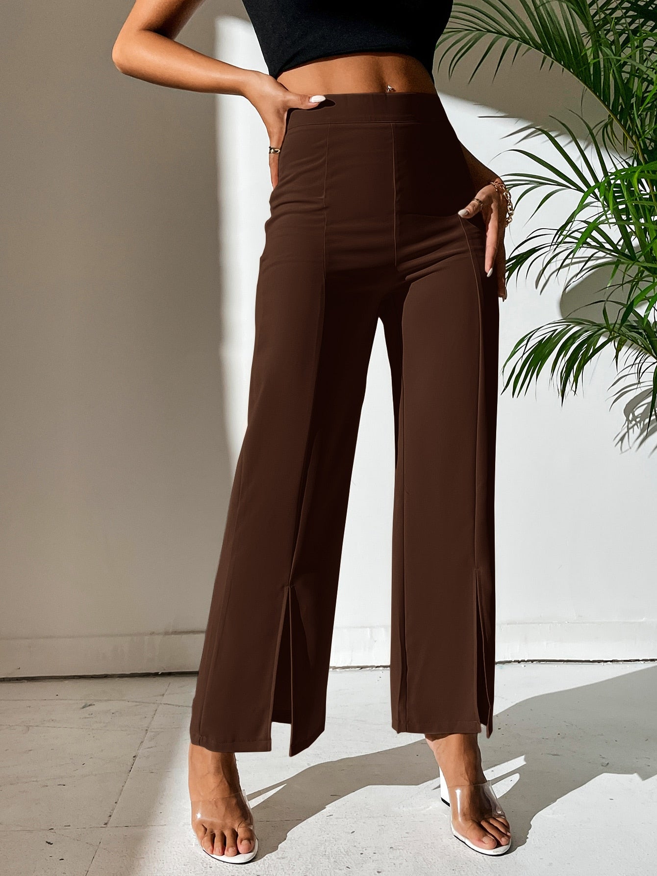 Split Hem Straight Leg Dress Pants