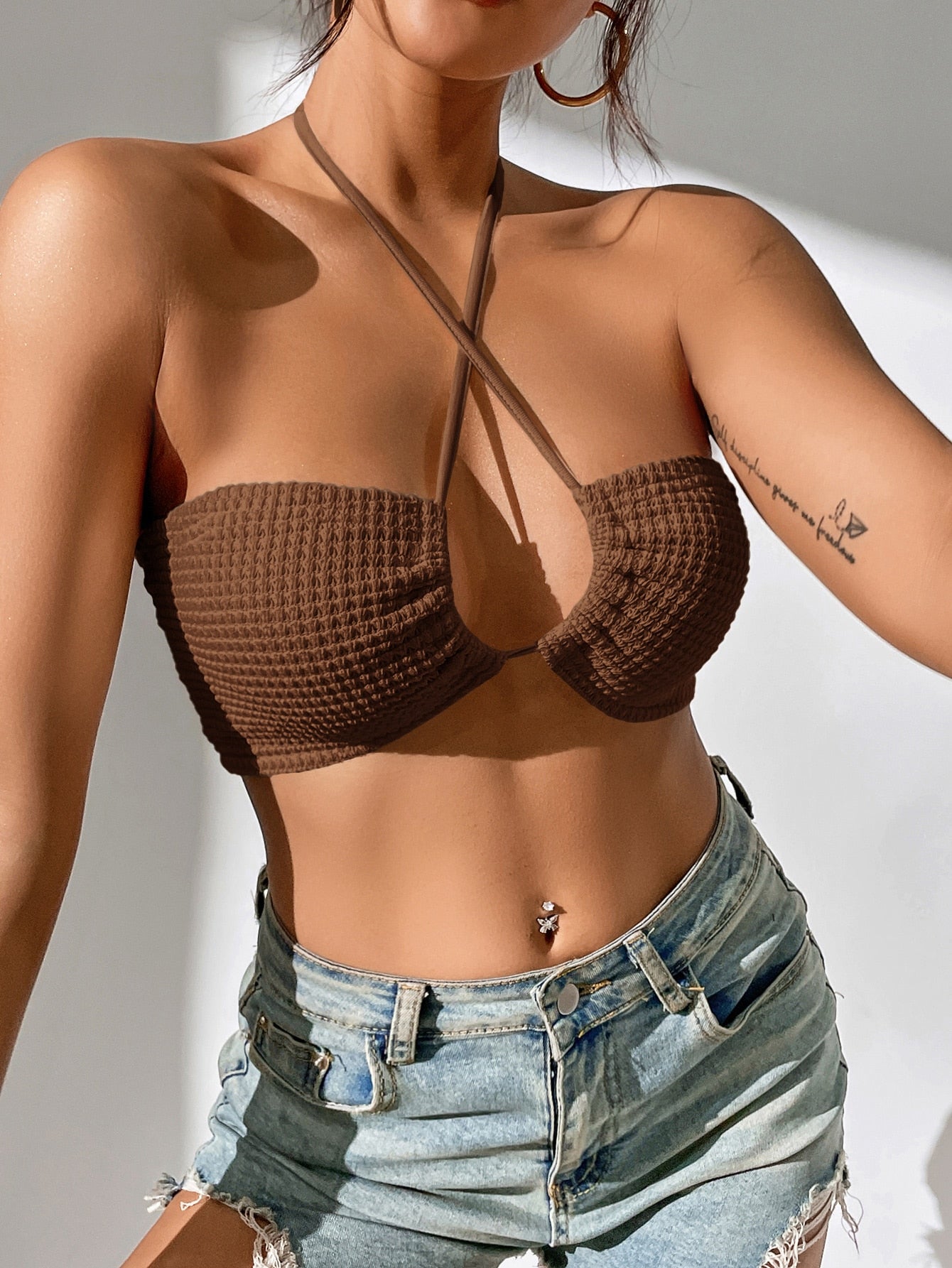 PETITE Crisscross Tie Back Crop Halter Summer Top