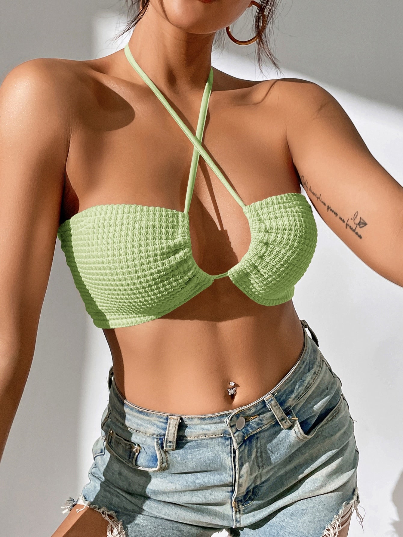 PETITE Crisscross Tie Back Crop Halter Summer Top