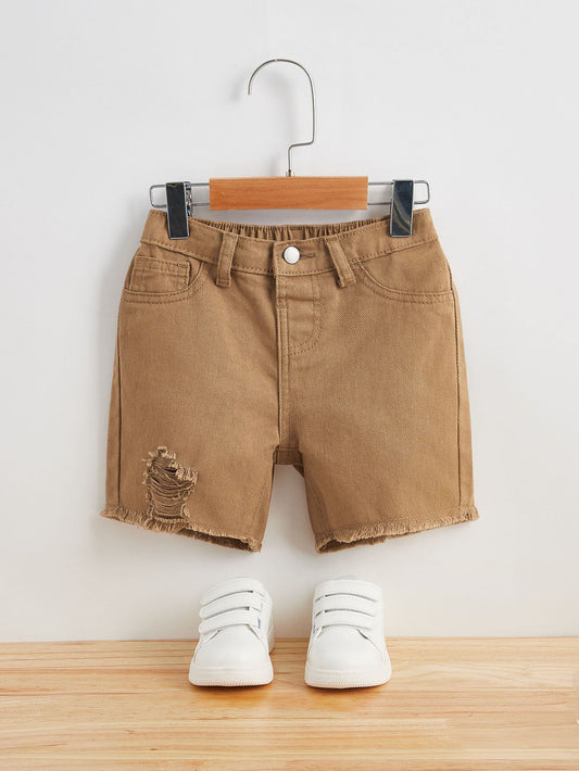 Young Boy Toddler Boys Ripped Raw Trim Denim Shorts