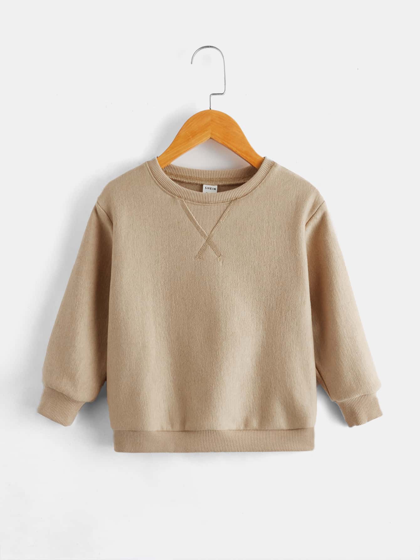 Young Boy Minimalist Collar Design Round Neck Long Sleeve Casual Daily Wear, Suitable For Autumn And Winter Seasons