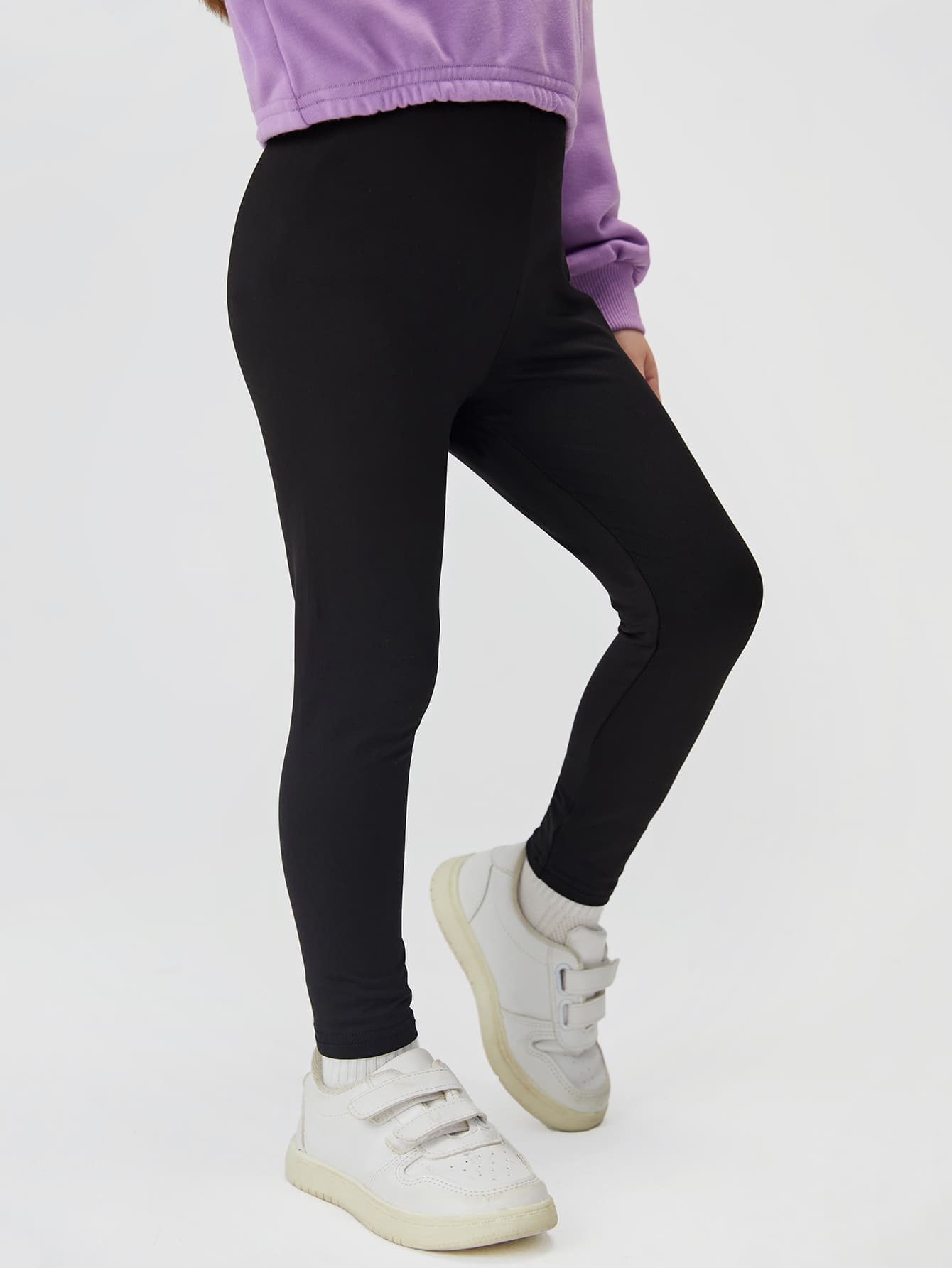 Young Girl Casual Solid Color Soft Knit Elastic Waist Leggings