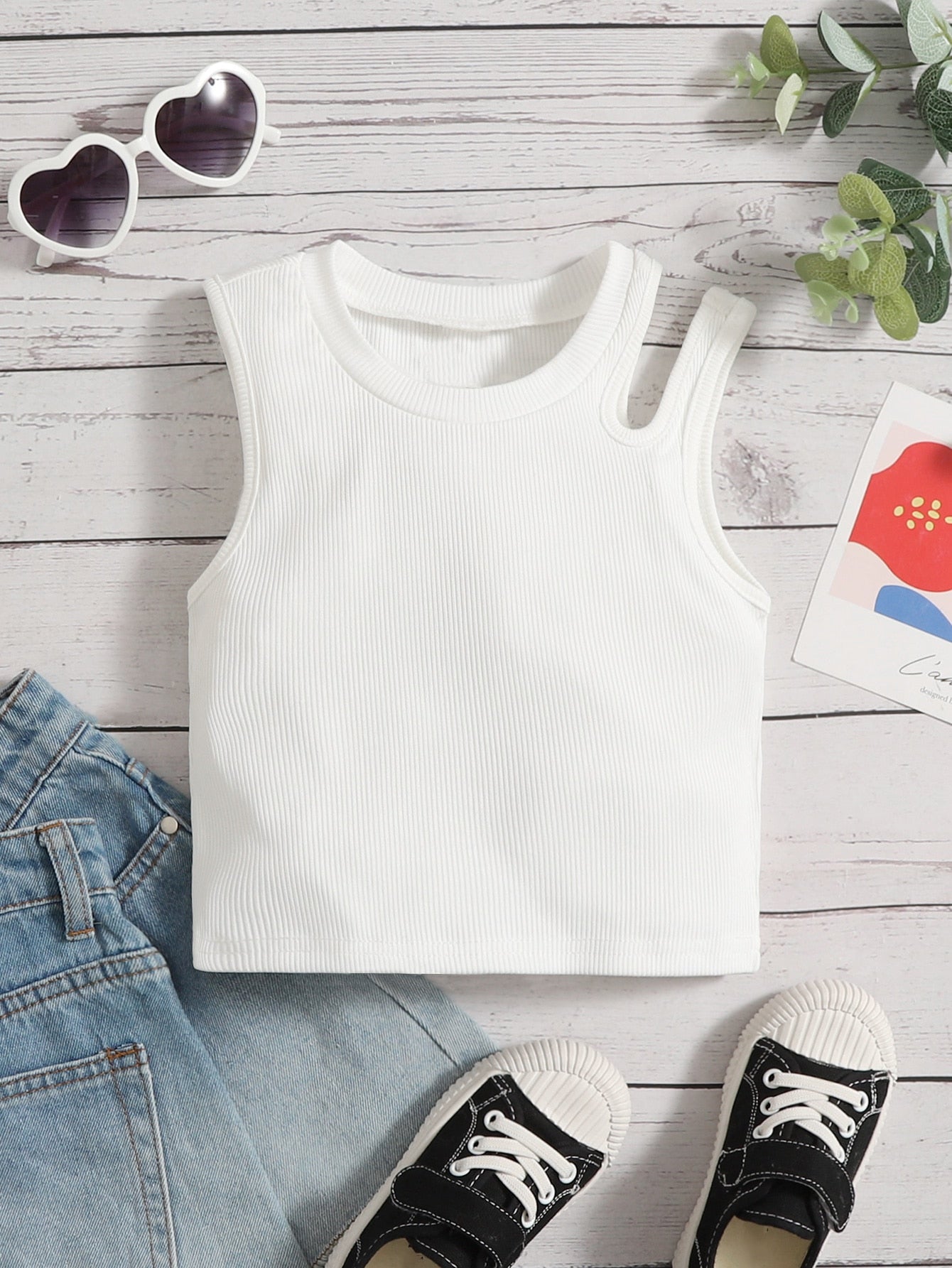 Young Girl Rib-Knit Cut Out Tank Top