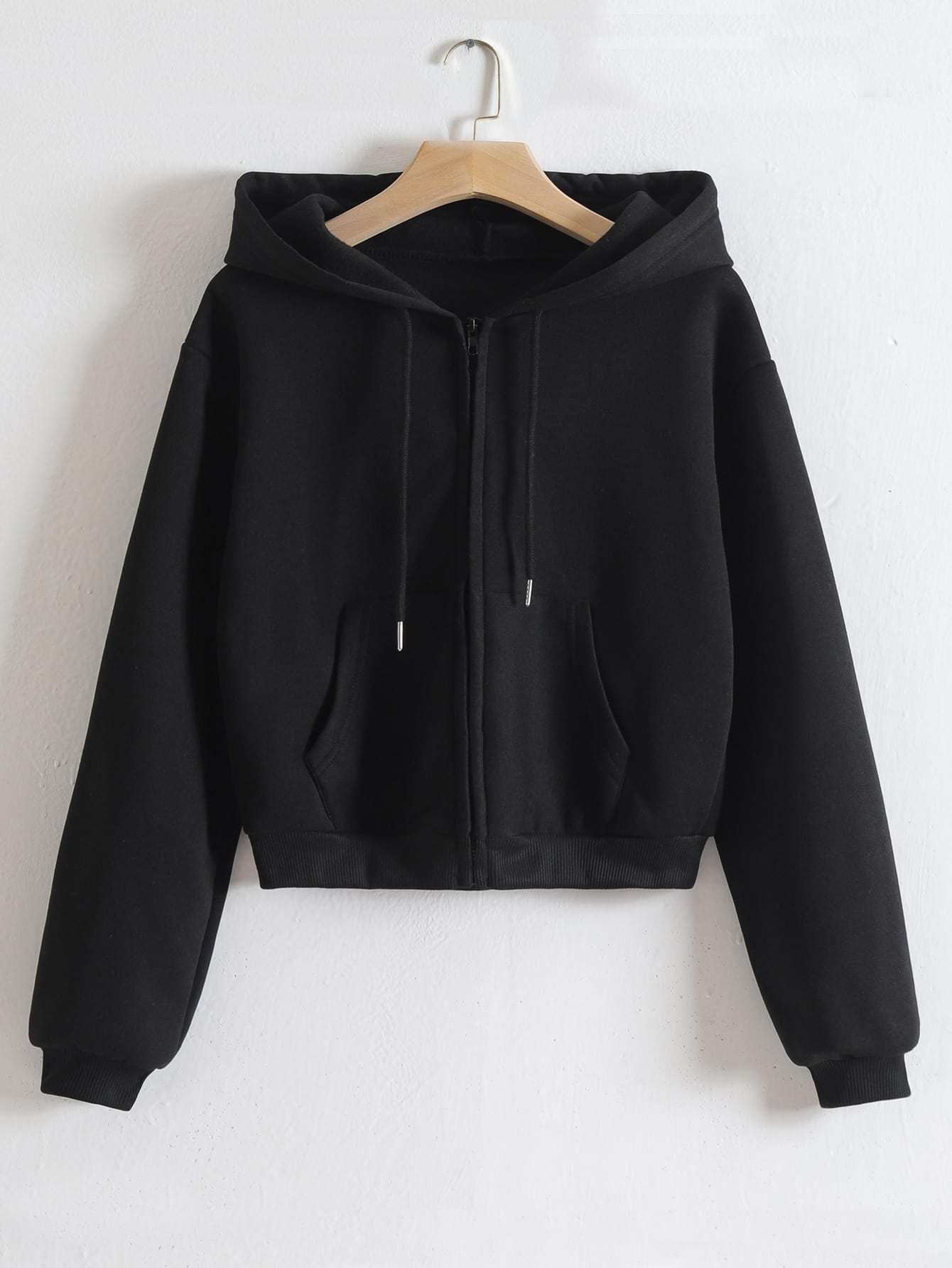 Zip Up Drawstring Thermal Lined Hoodie