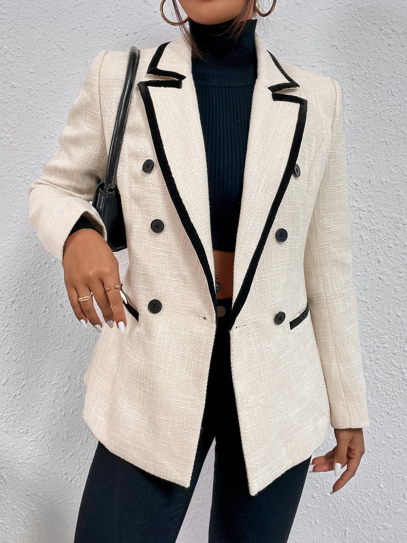 Contrast Binding Double Breasted Blazer Workwear