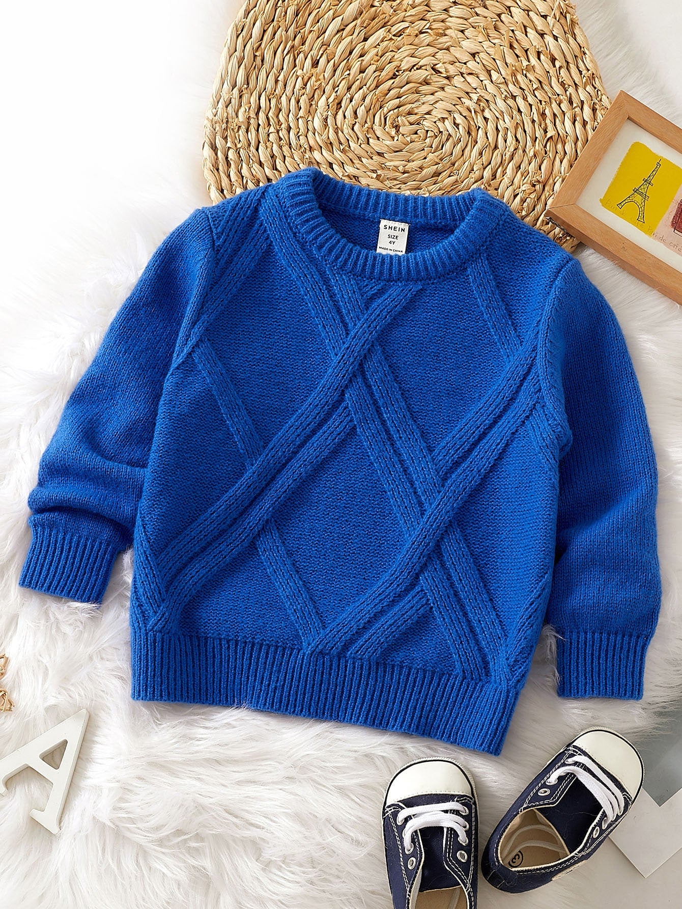 Young Boy Solid Textured Knit Sweater