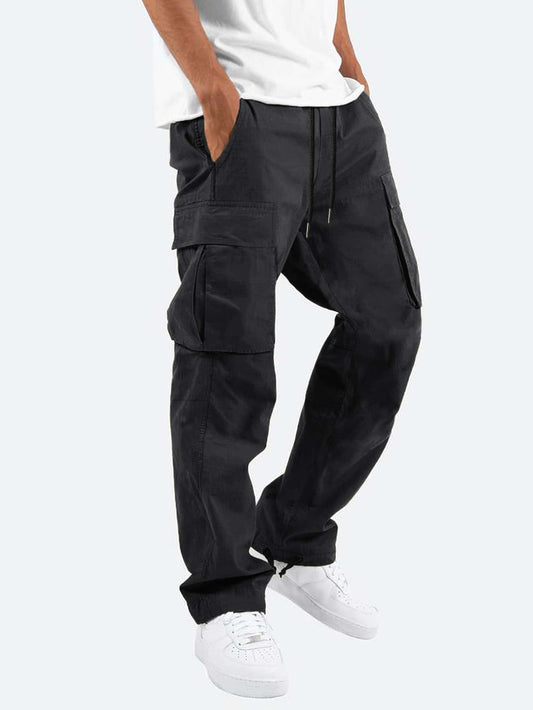 Men Flap Pocket Drawstring Waist Pants