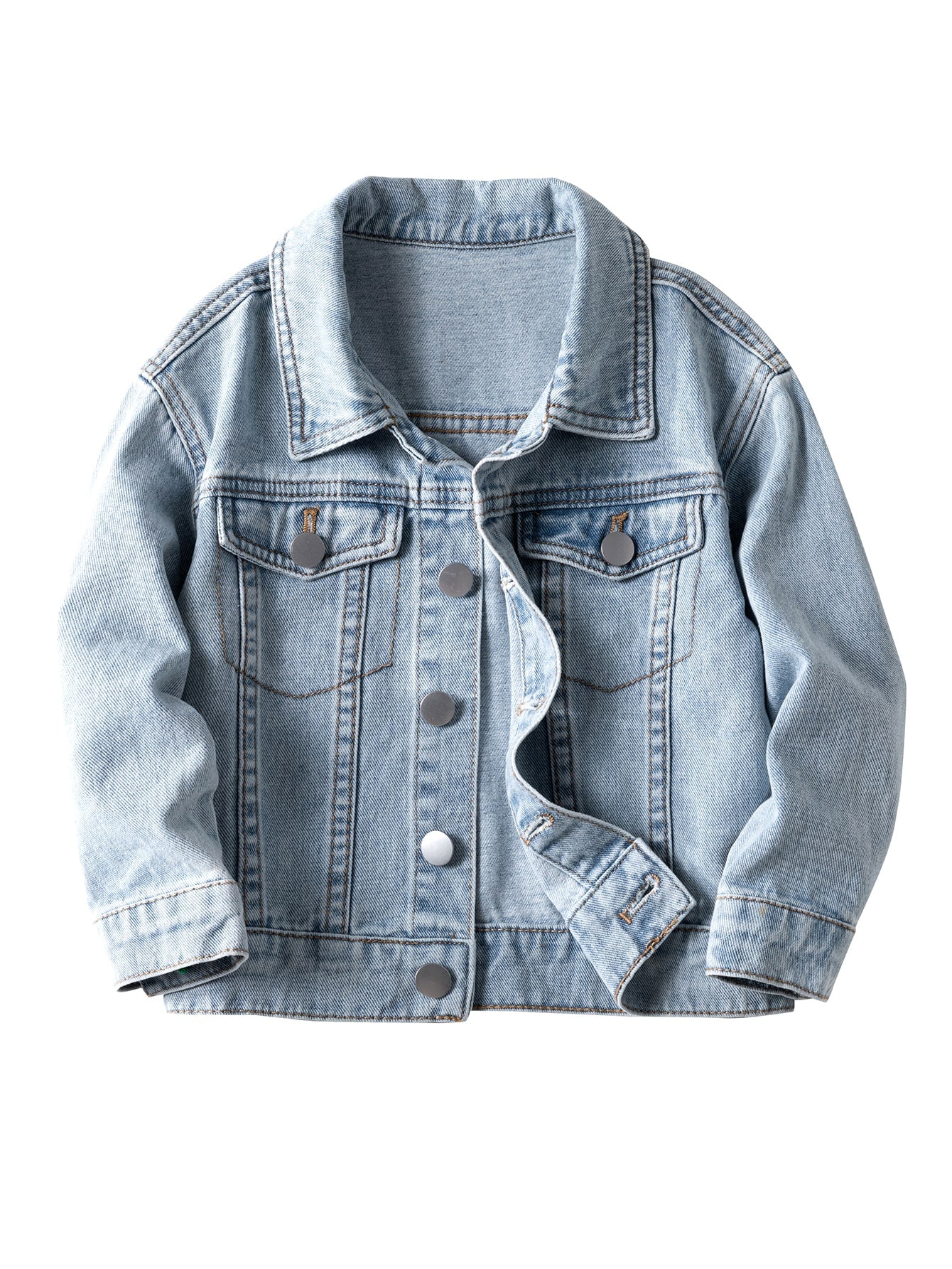 Streecool Kids Young Boys Solid Color Simple Style Denim Jacket And Coat For Daily Wear