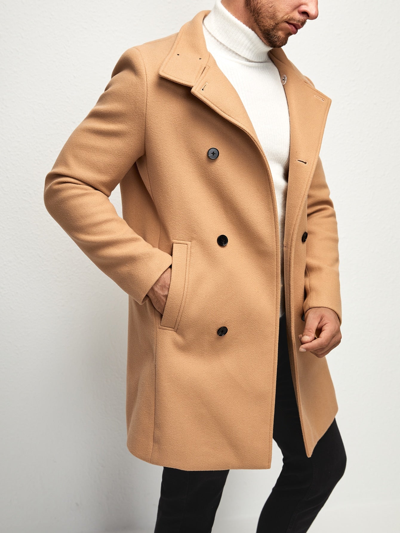 Men 1pc Double Breasted Overcoat