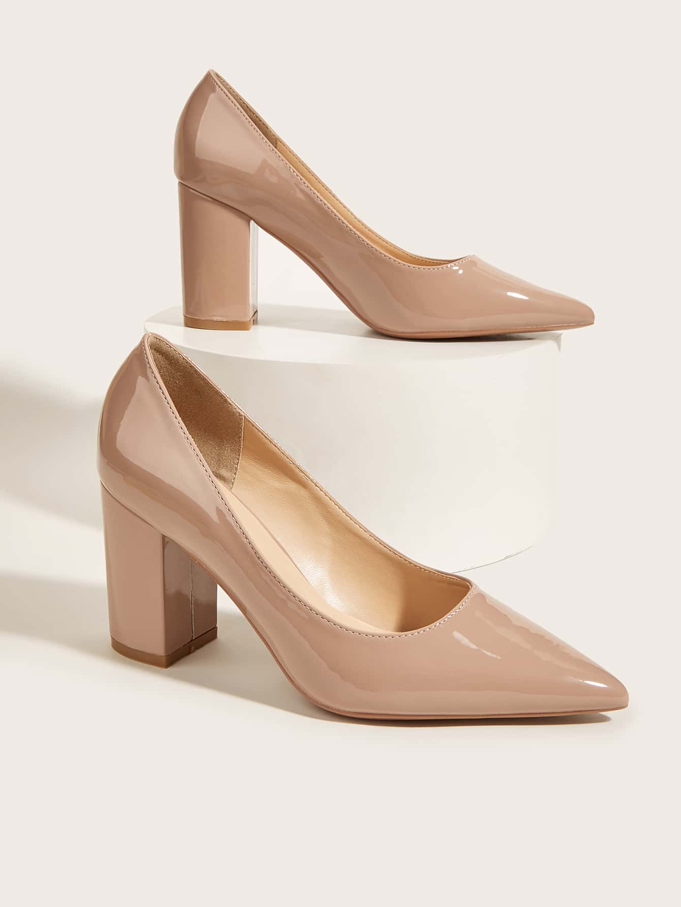 Point Toe Chunky Heeled Court Pumps