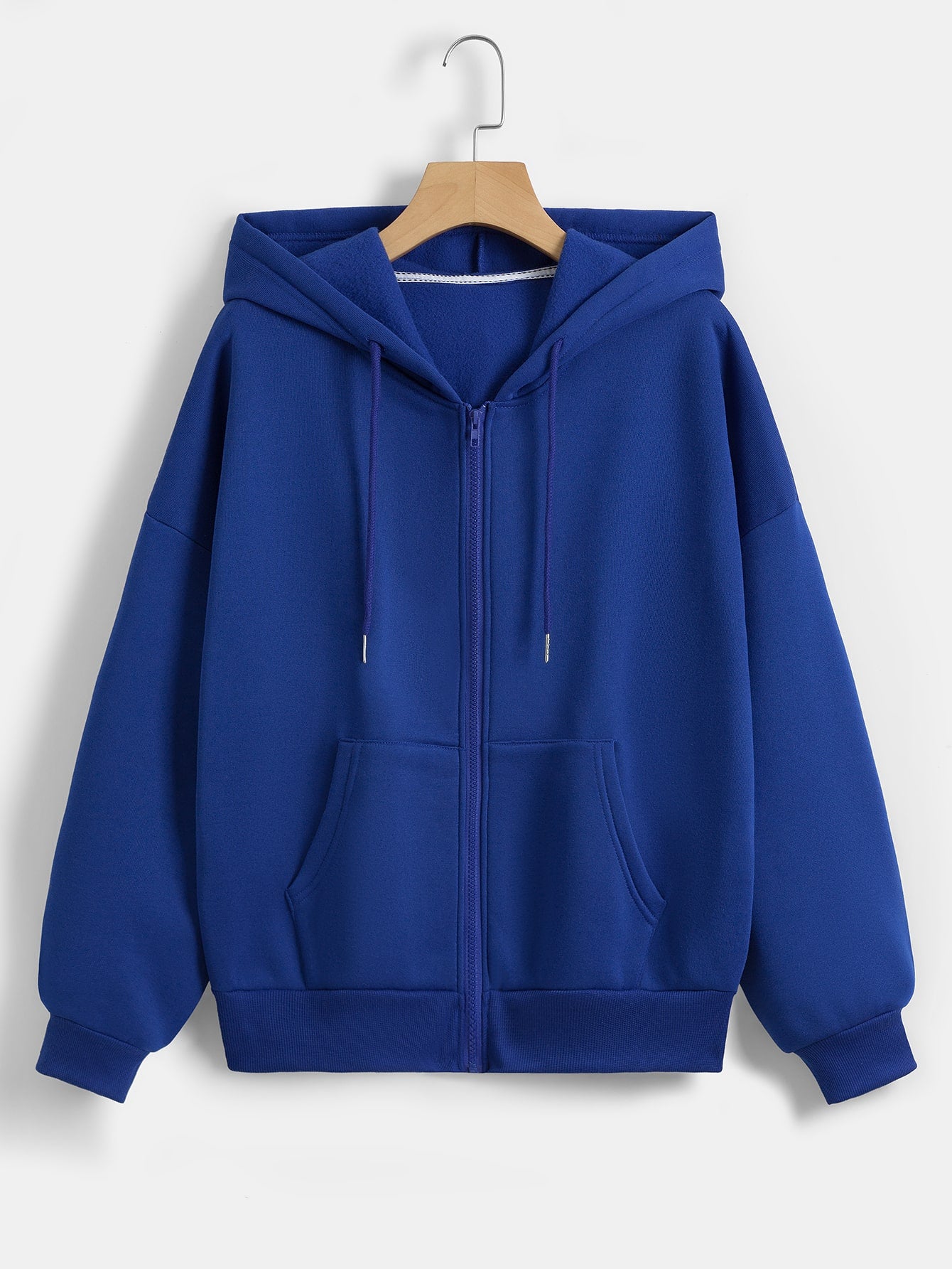 Zip Up Drop Shoulder Drawstring Thermal Lined Hoodie