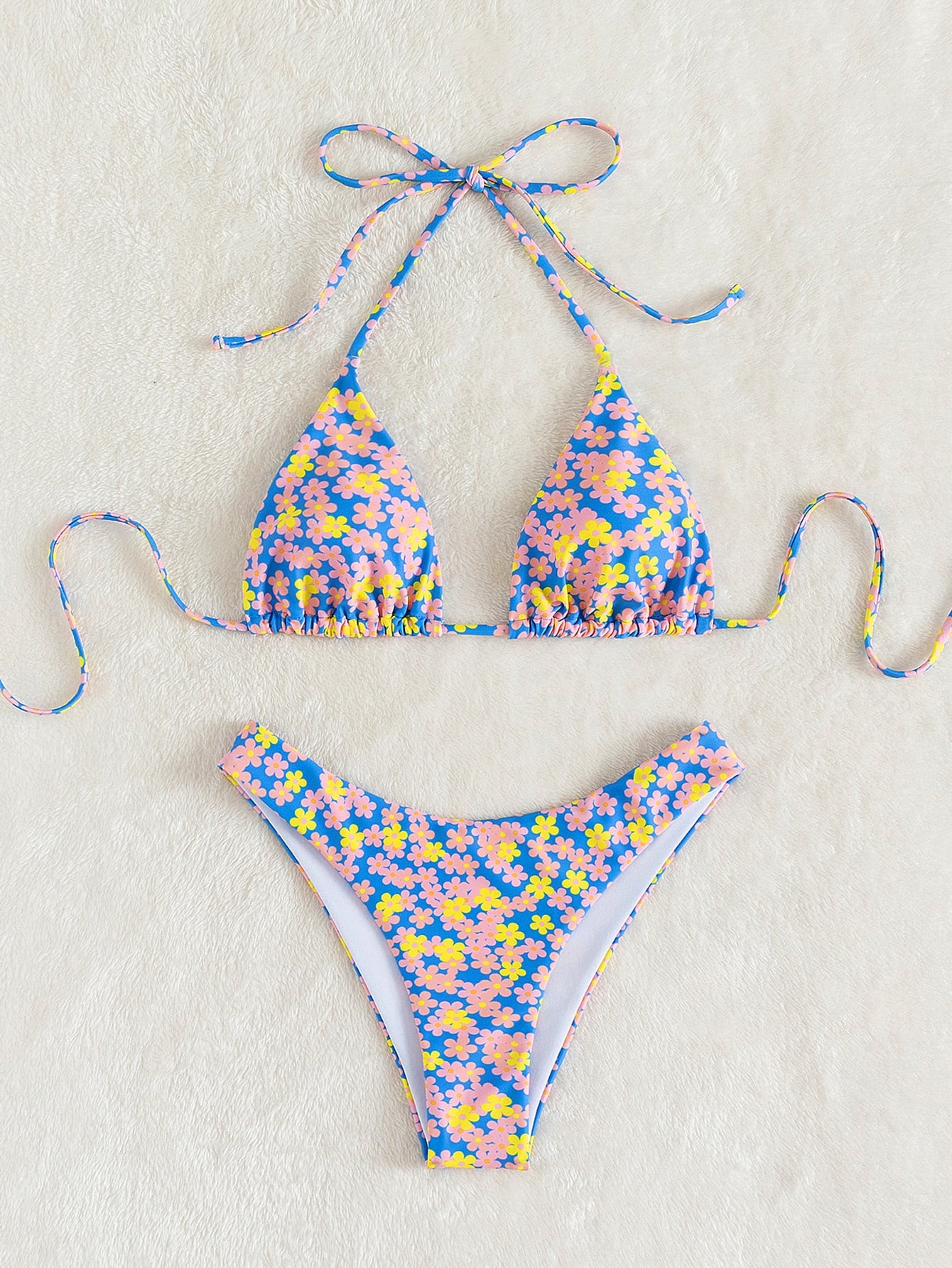 Summer Beach Ditsy Floral Halter Triangle Bikini Set