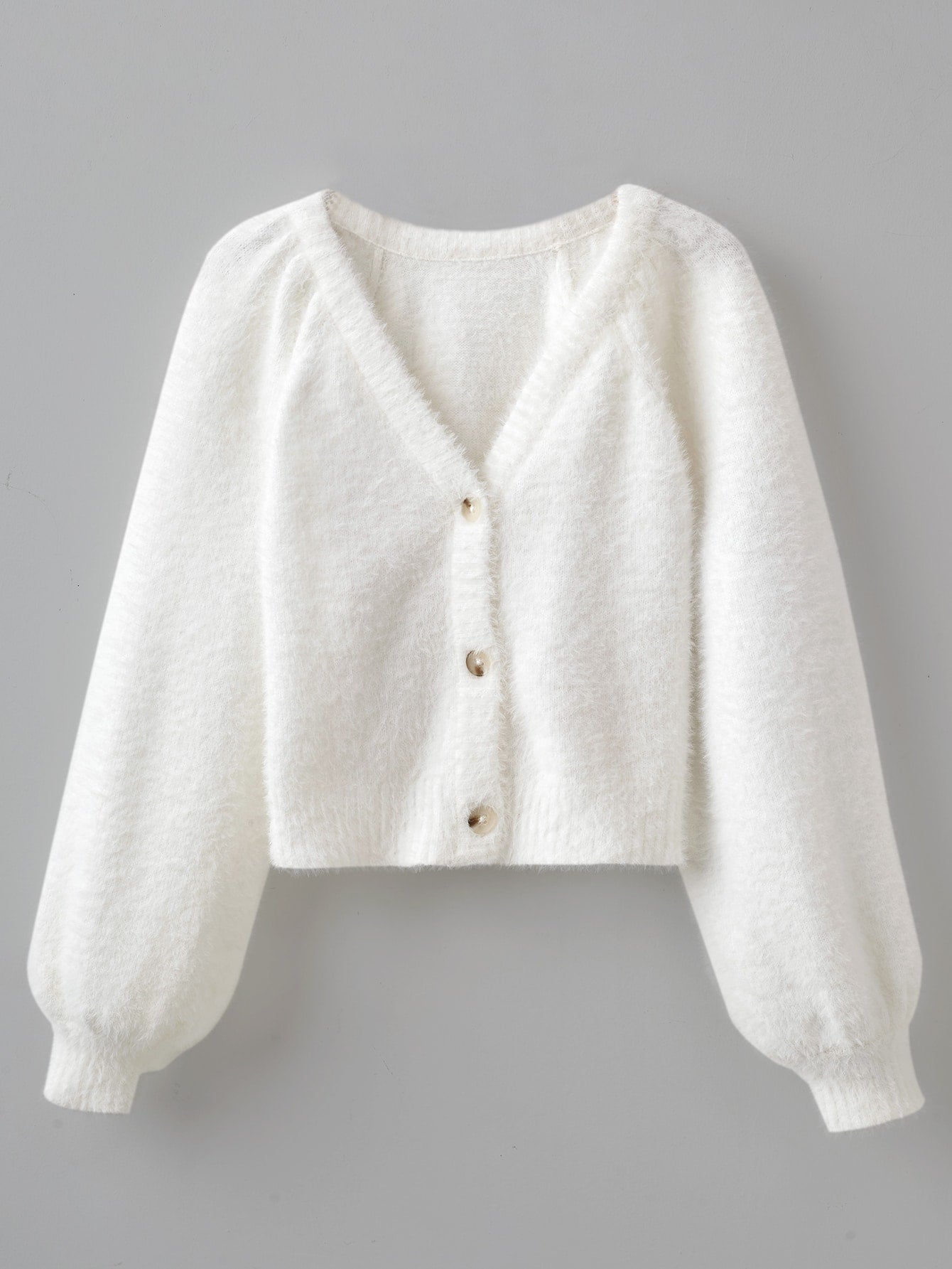 Tween Girl Raglan Sleeve Fluffy Knit Cardigan