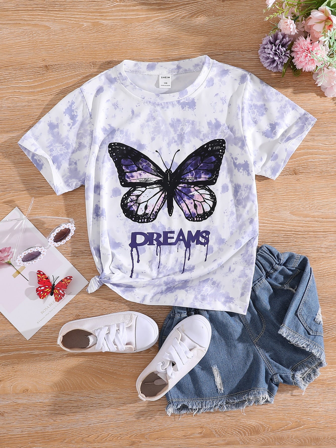 Tween Girl Letter & Butterfly Print Tee