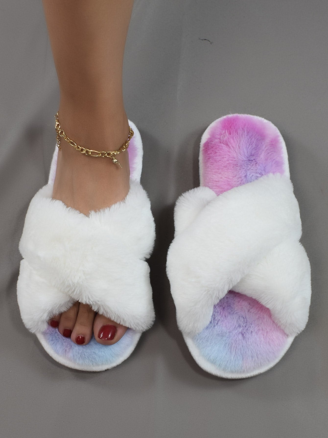 Cross Strap Fluffy Bedroom Slippers