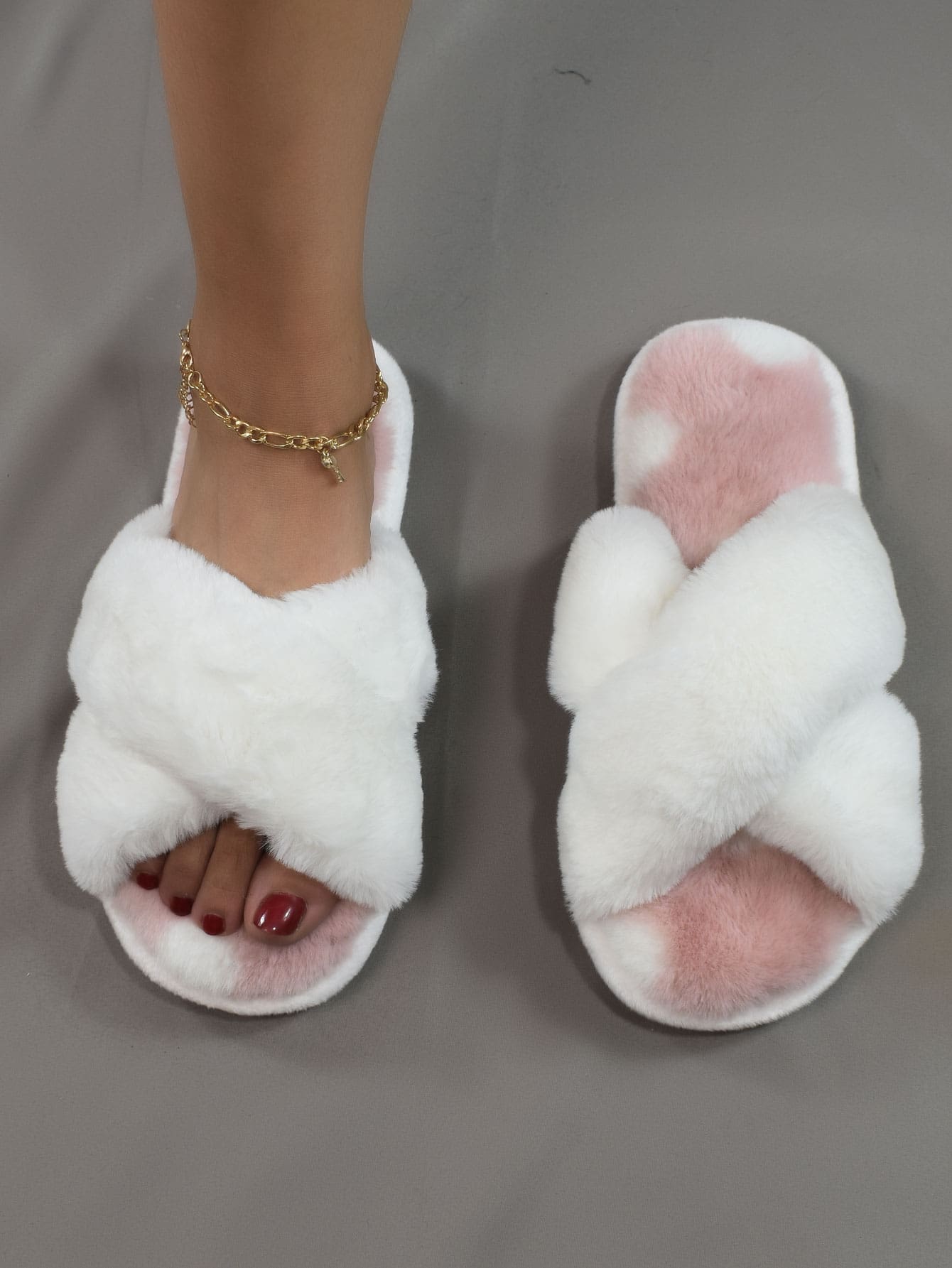 Cross Strap Fluffy Bedroom Slippers