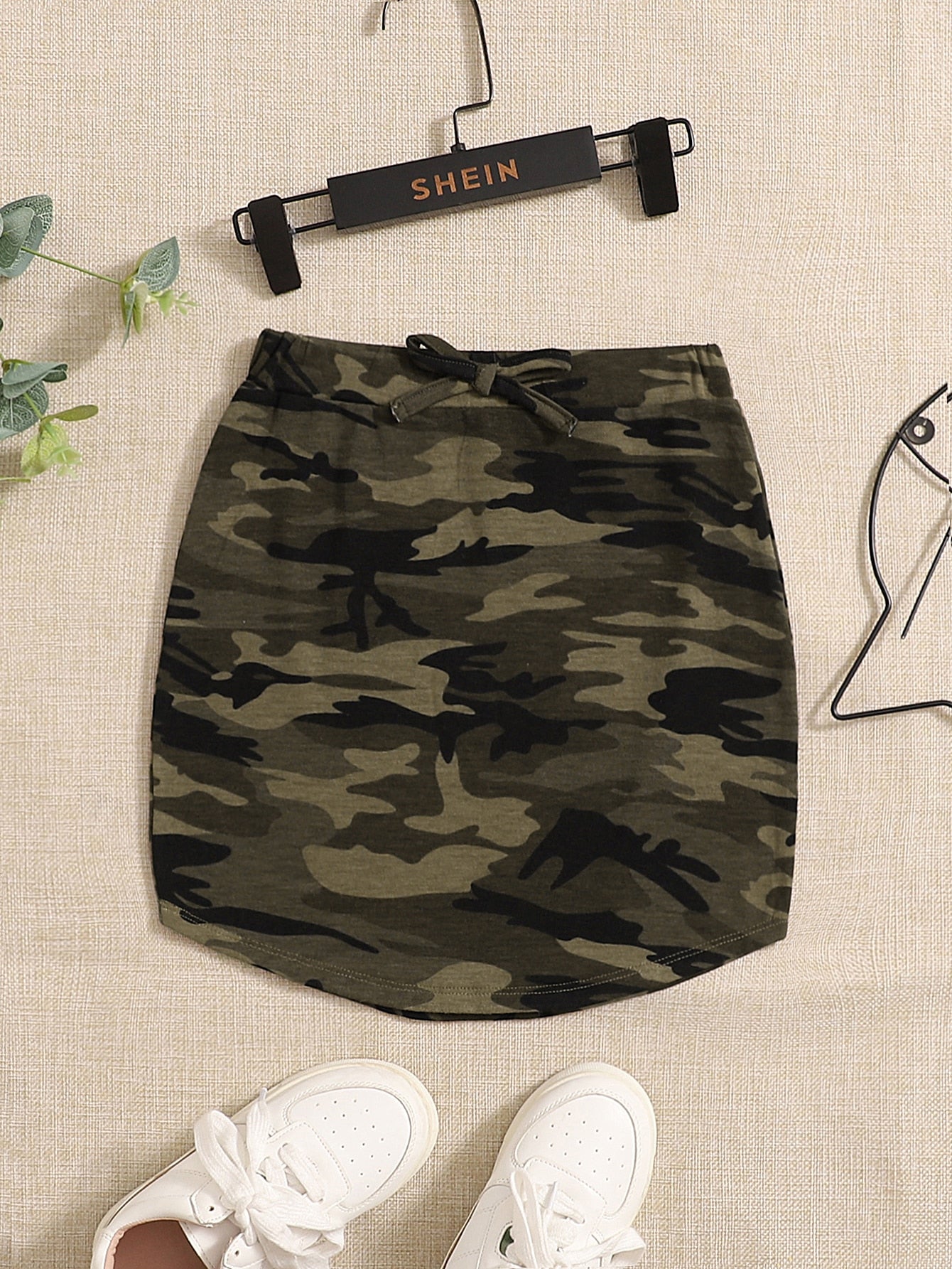 Tween Girl Camo Print Drawstring Waist Skirt