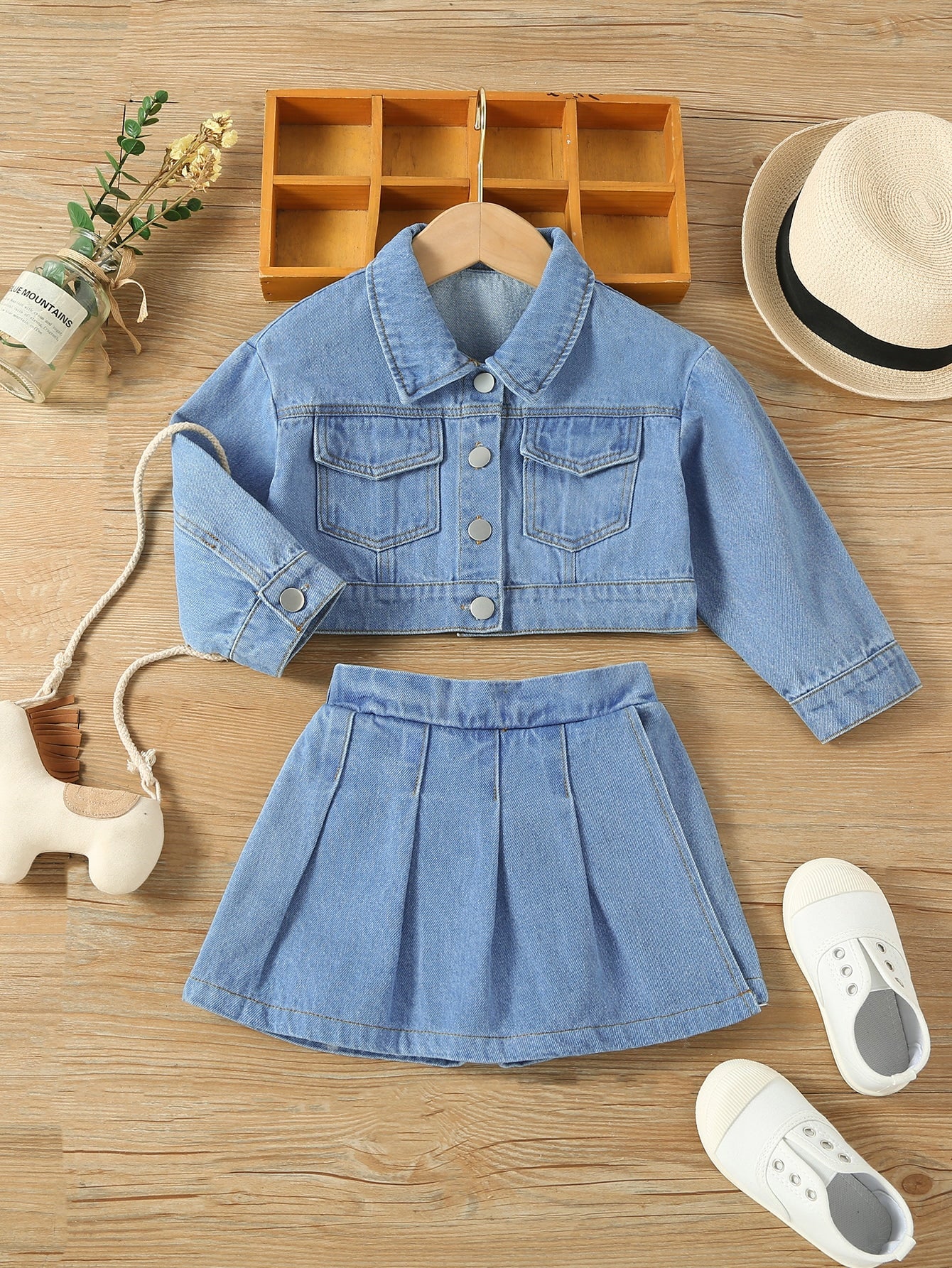 Streecool Kids Young Girl Daily Wear Denim Jacket Skirt Set