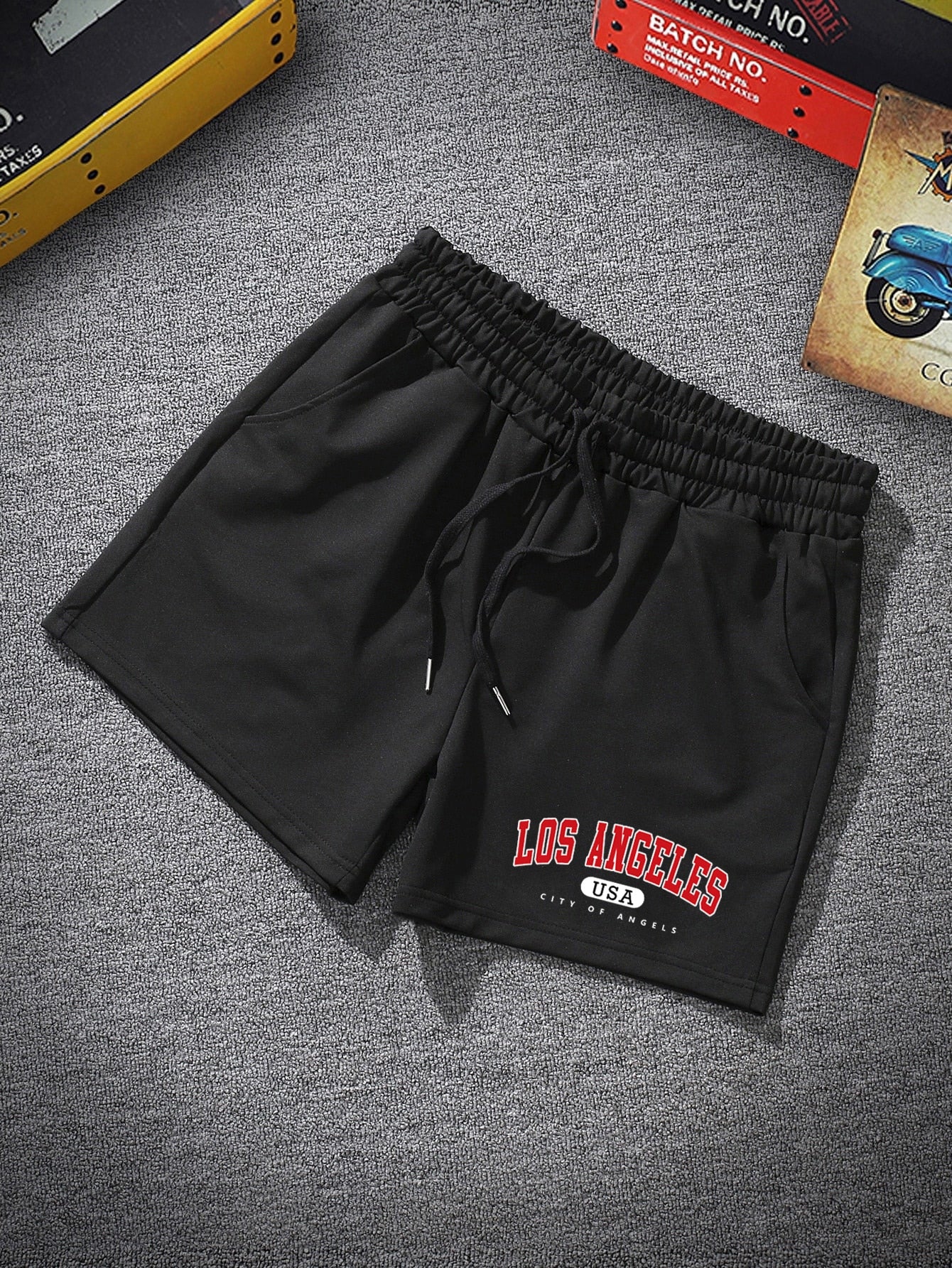 Men Letter Graphic Drawstring Waist Shorts Sweat Los Angeles Workout Dad And Me