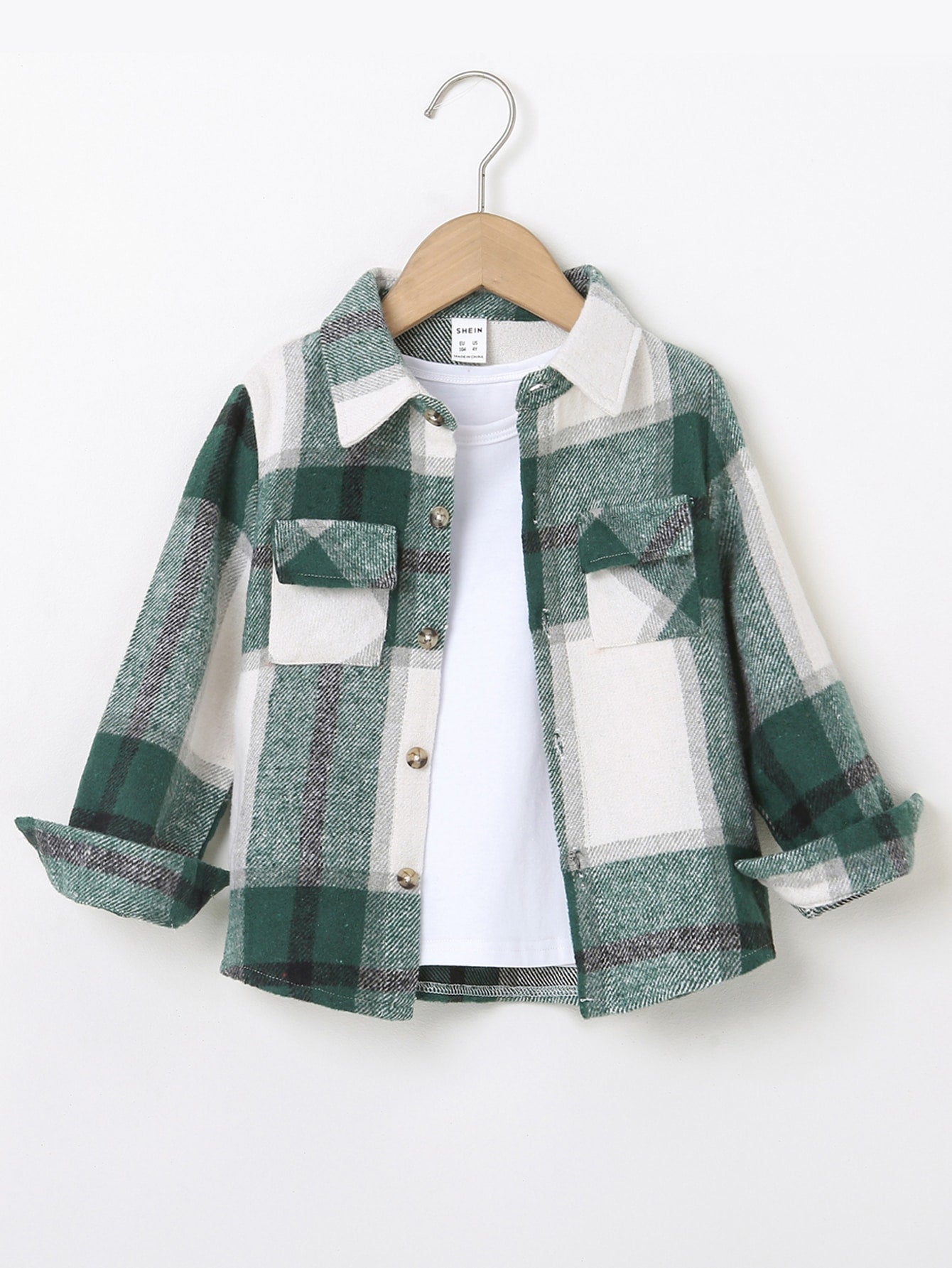 Young Boy Plaid Print Flap Pocket Shirt Without Tee