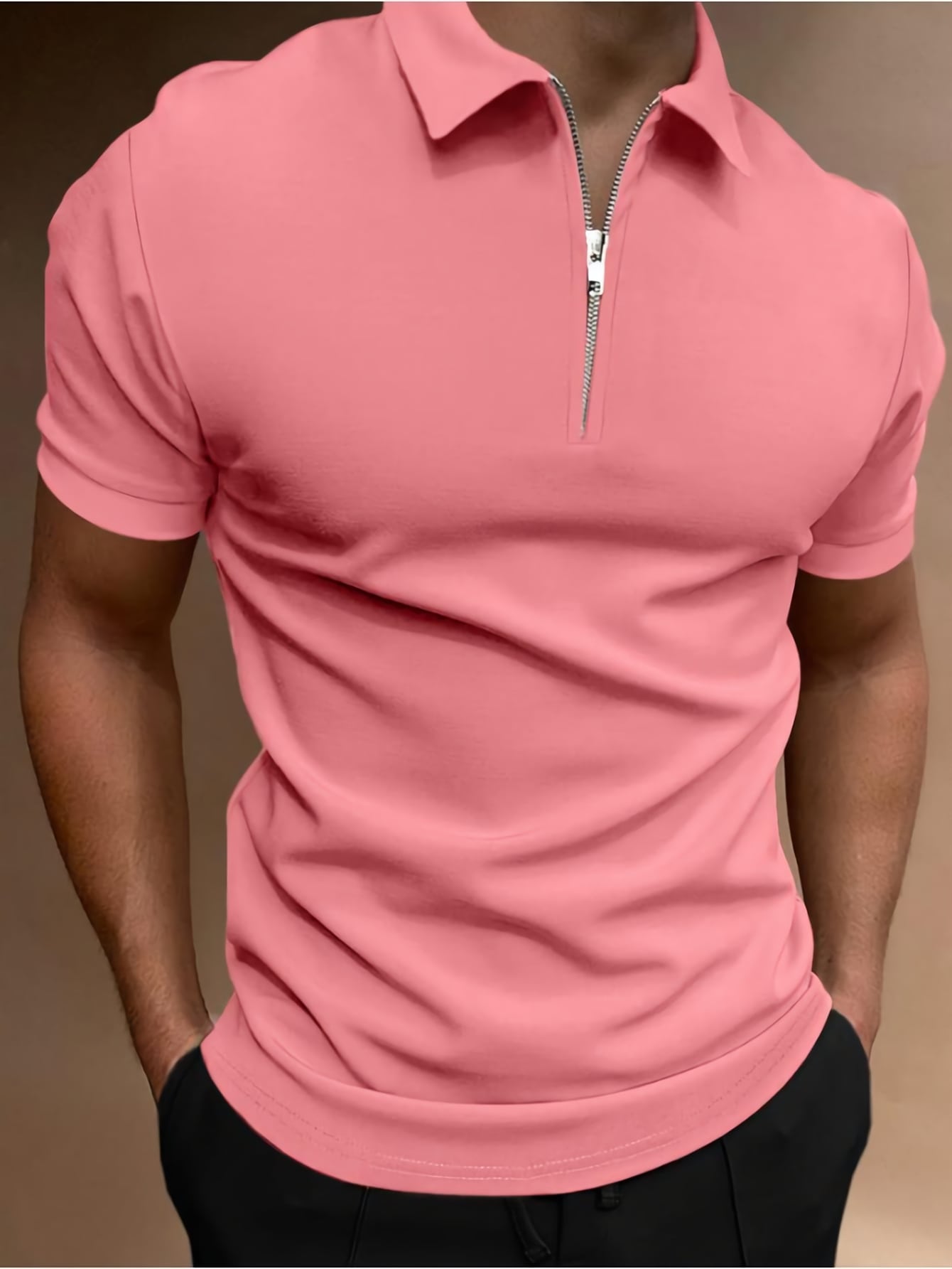 Men Quarter Zipper Polo Shirt