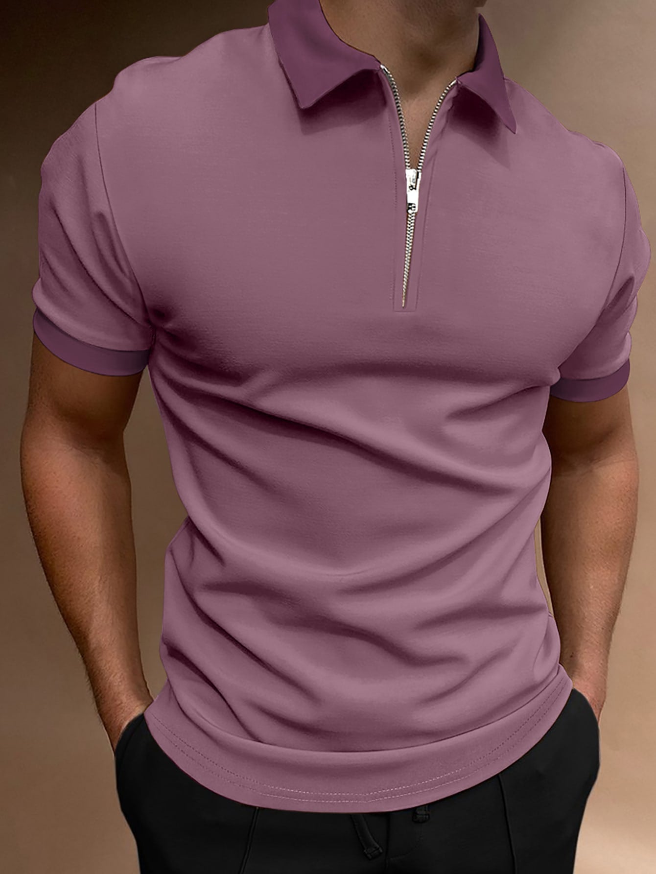 Men Quarter Zipper Polo Shirt