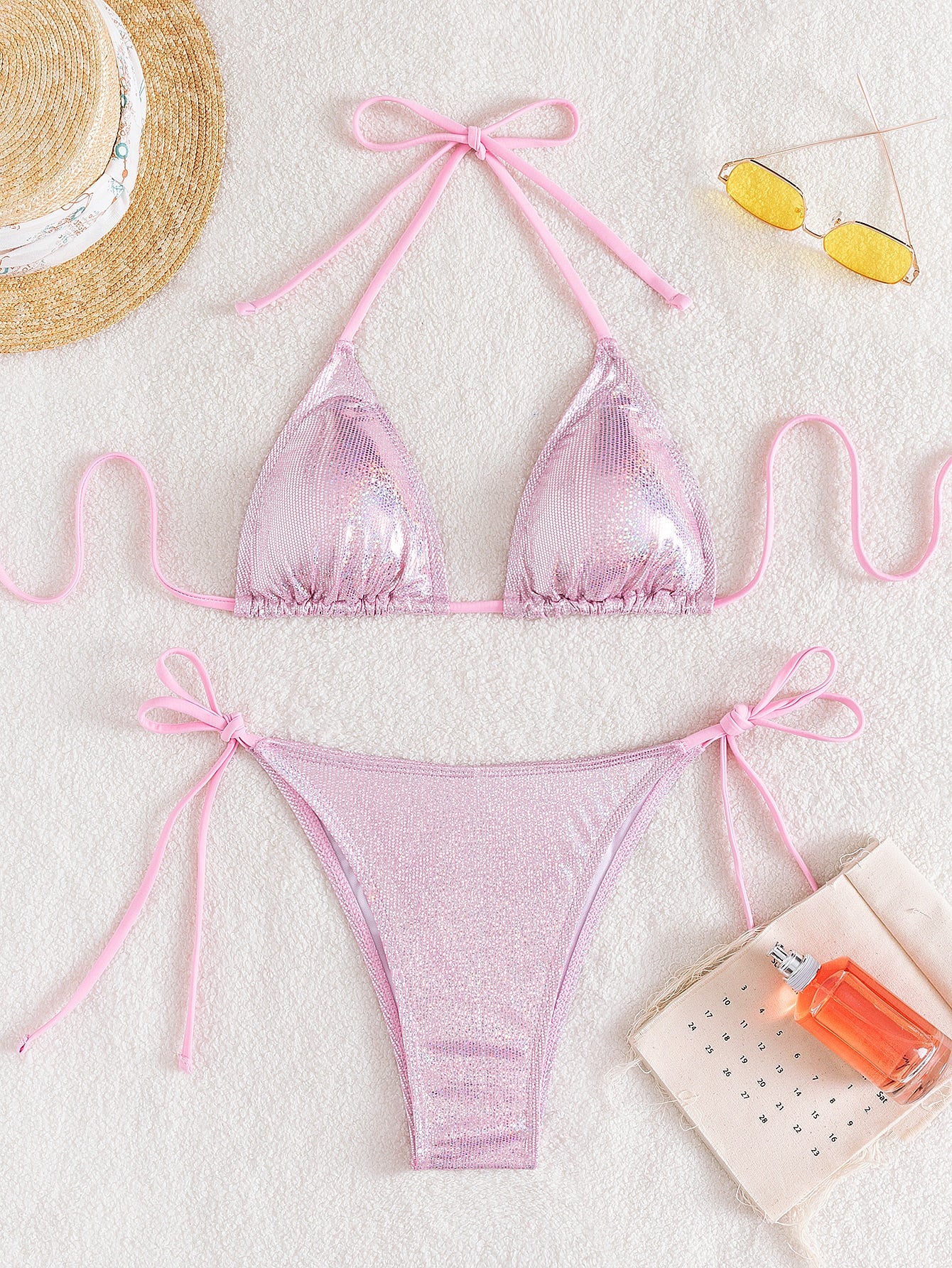 Swim Metallic Flash Two-Piece Bikini Set, Summer Beach