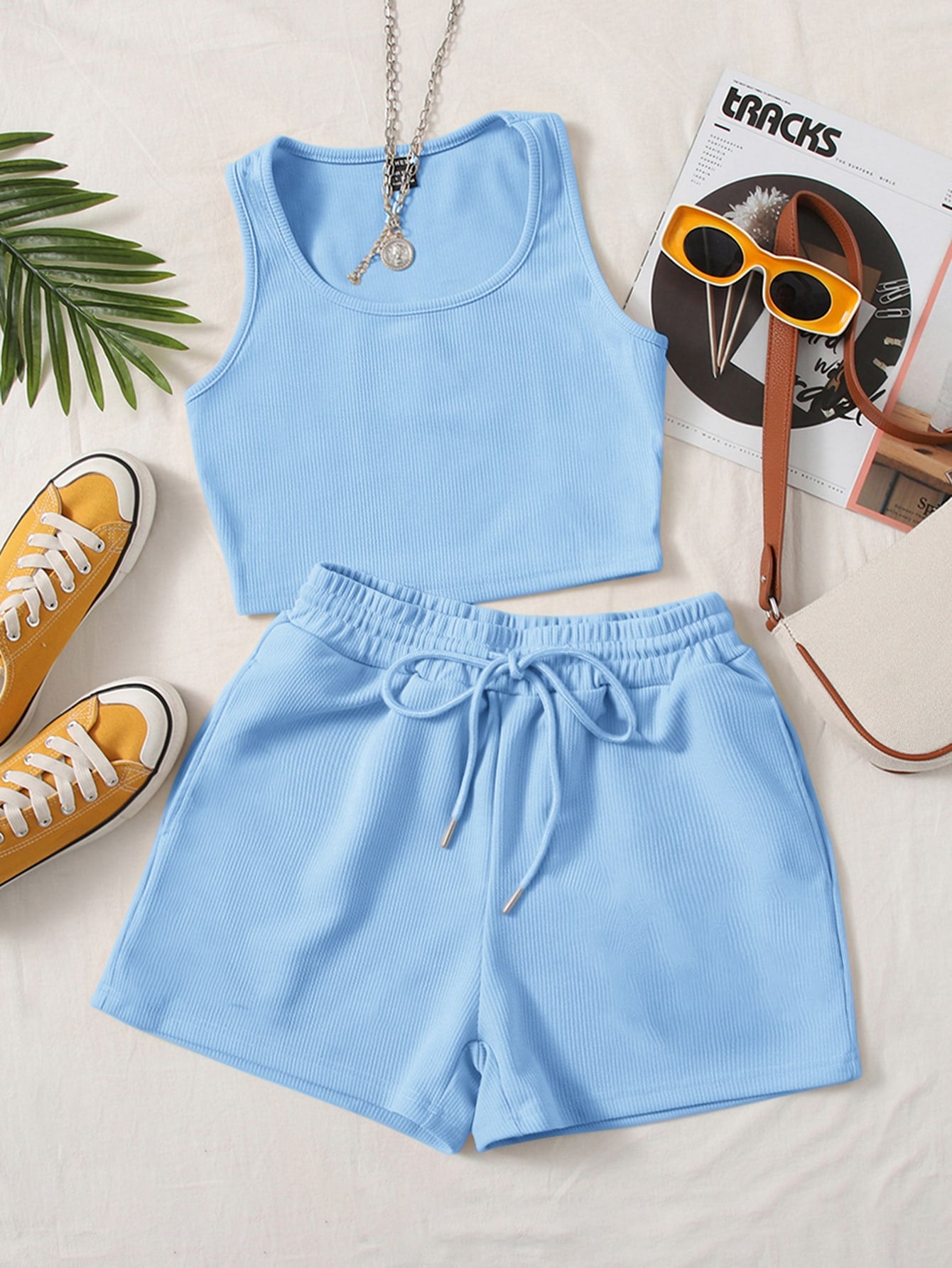 Scoop Neck Tank Top and Track Shorts