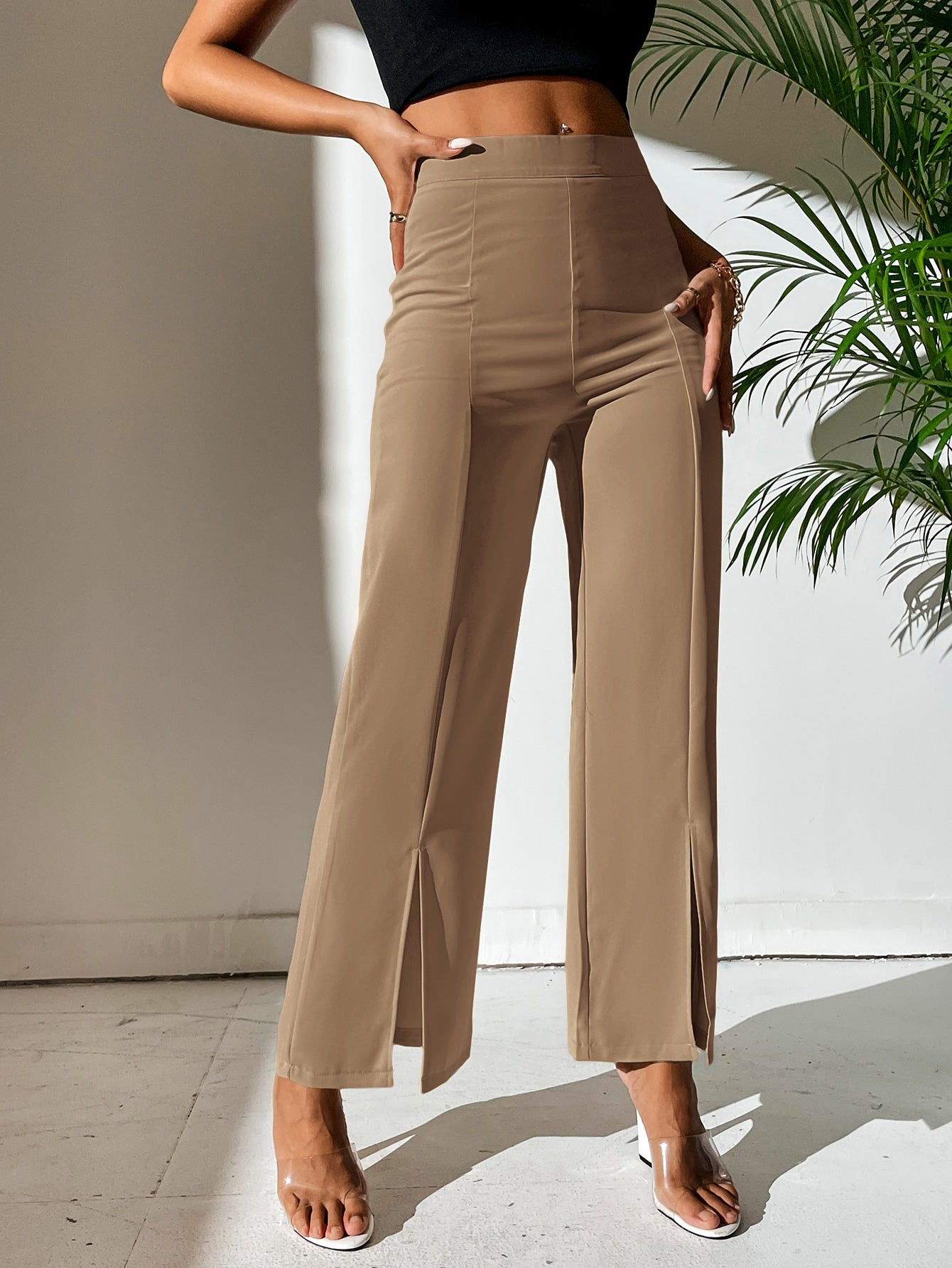 Split Hem Straight Leg Dress Pants