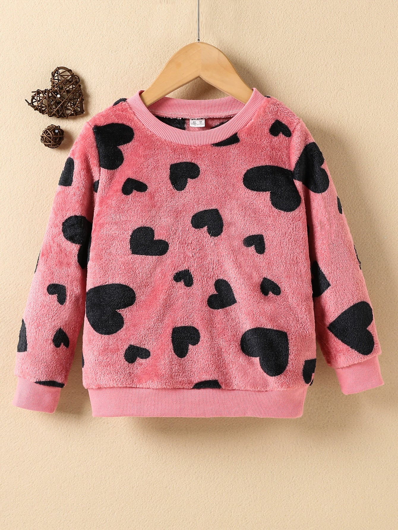 Young Girl Heart Pattern Flannel Sweatshirt