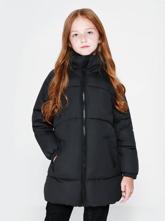 Tween Girl Lightweight Patch Detail Fleece Lining Hooded Puffer Coat