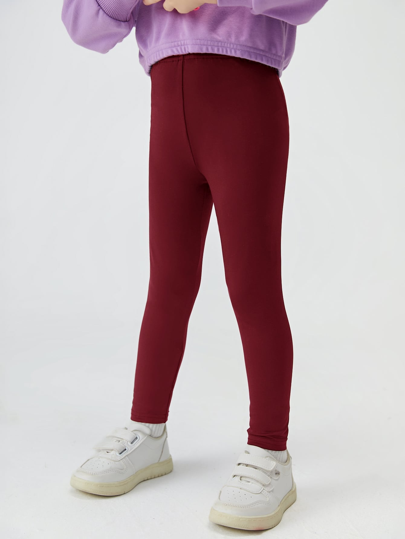 Young Girl Casual Solid Color Soft Knit Elastic Waist Leggings