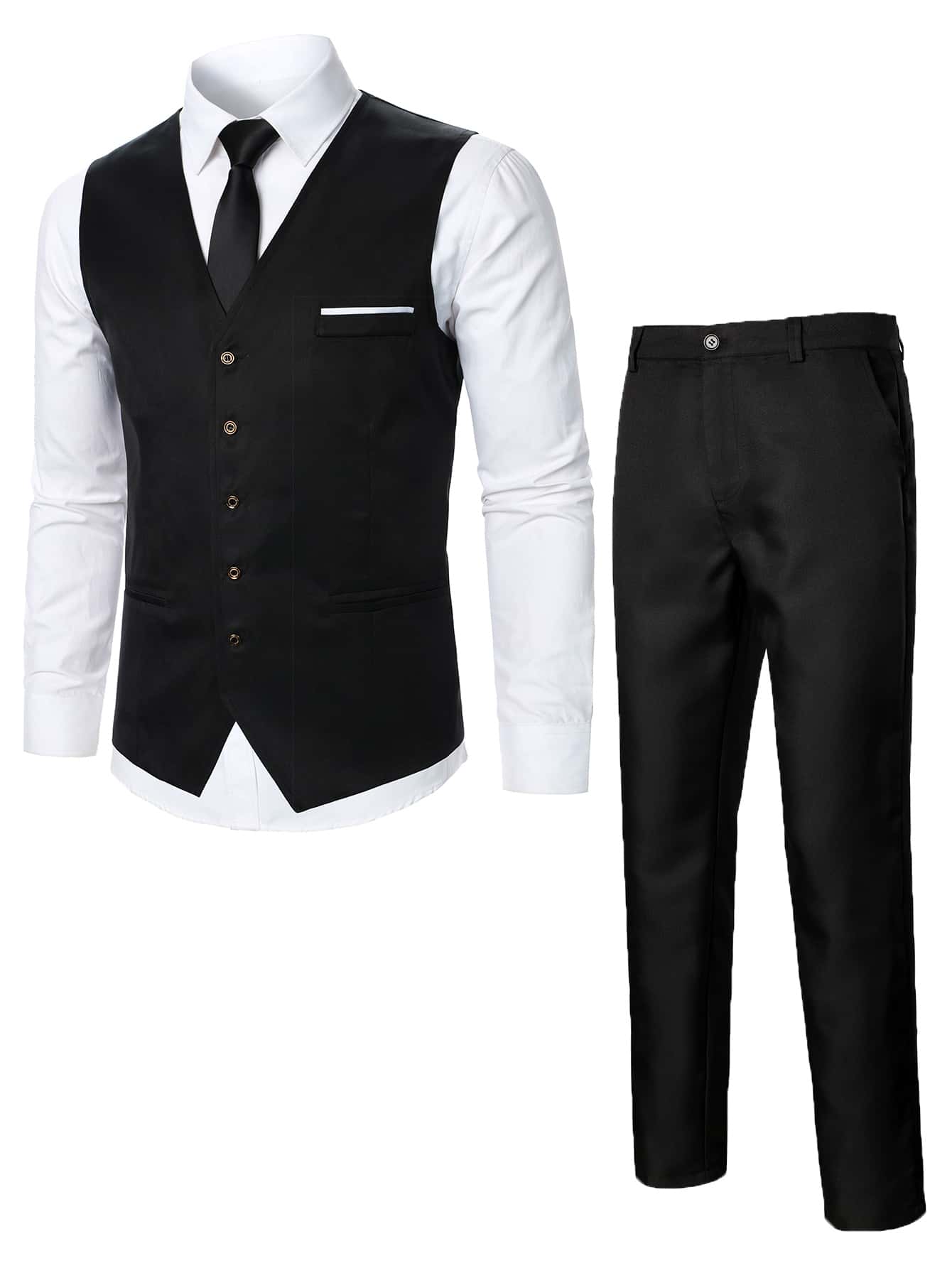 Men Button Up Blazer Vest & Pants Without Shirt