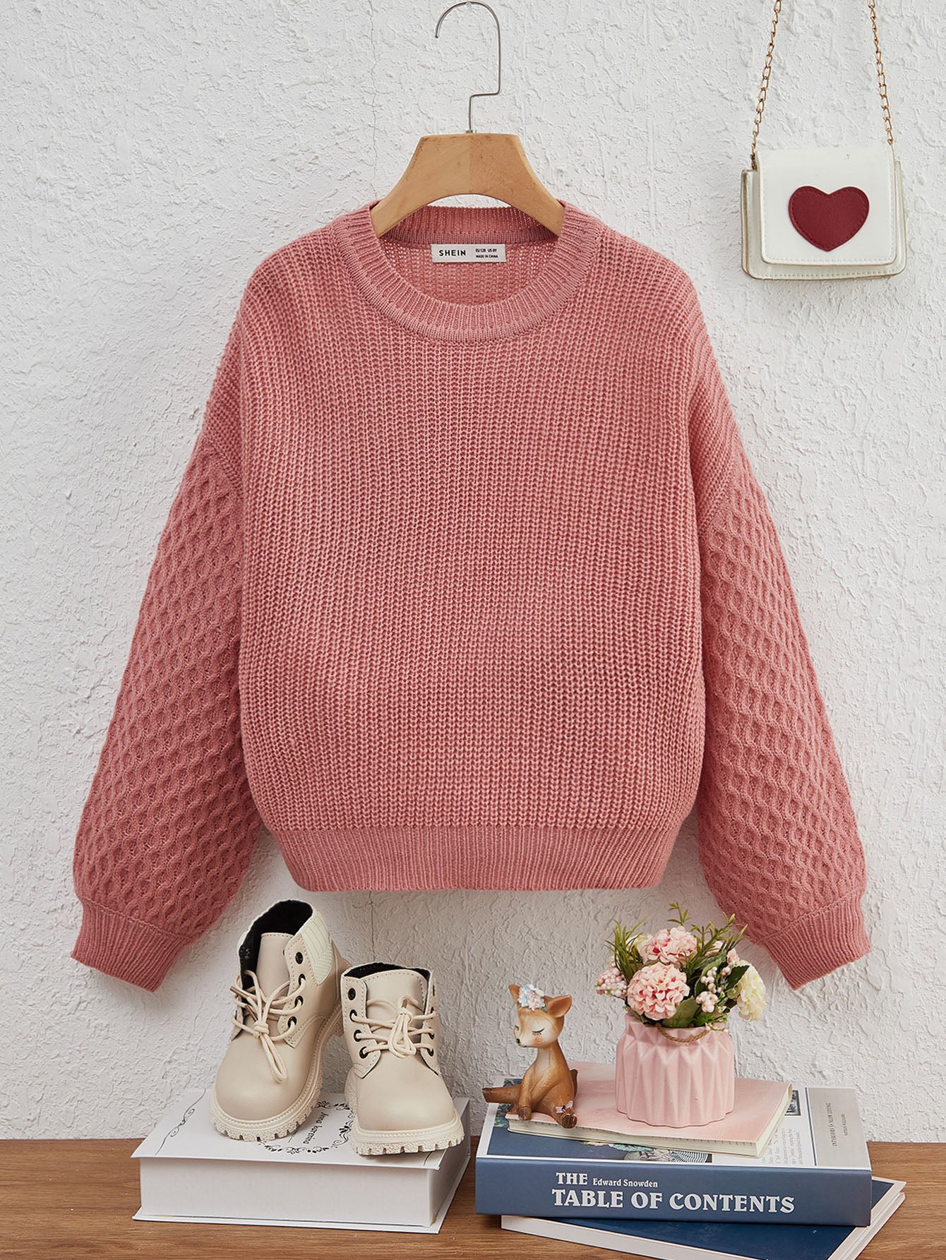 Tween Girl Drop Shoulder Cable Knit Sweater