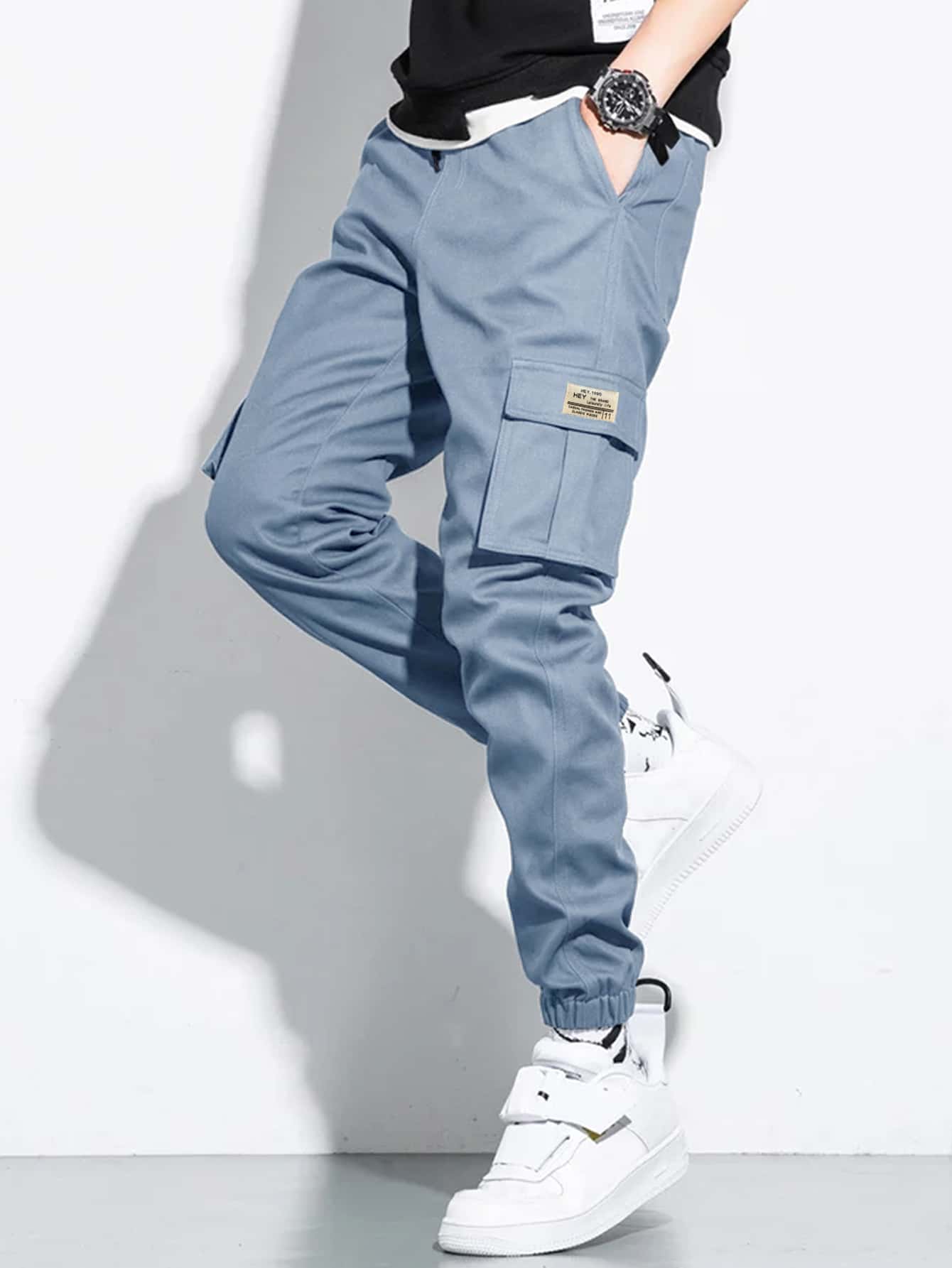 Men Letter Patched Flap Pocket Cargo Pants