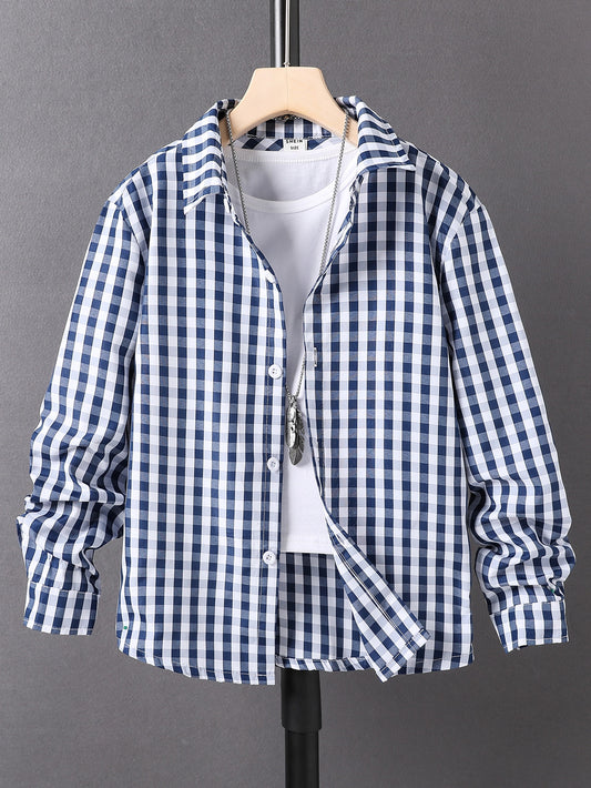 Tween Boy Gingham Button Up Shirt Without Tee