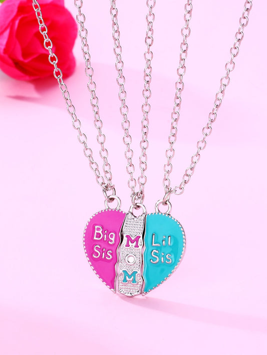 3pcs/Set Cute Heart-Shaped Zinc Alloy Colored Oil Drop Magnetic Pendant Necklace For Girls, Suitable For Mother's Day, Sister, And Parent-Child Holiday Jewelry Gift