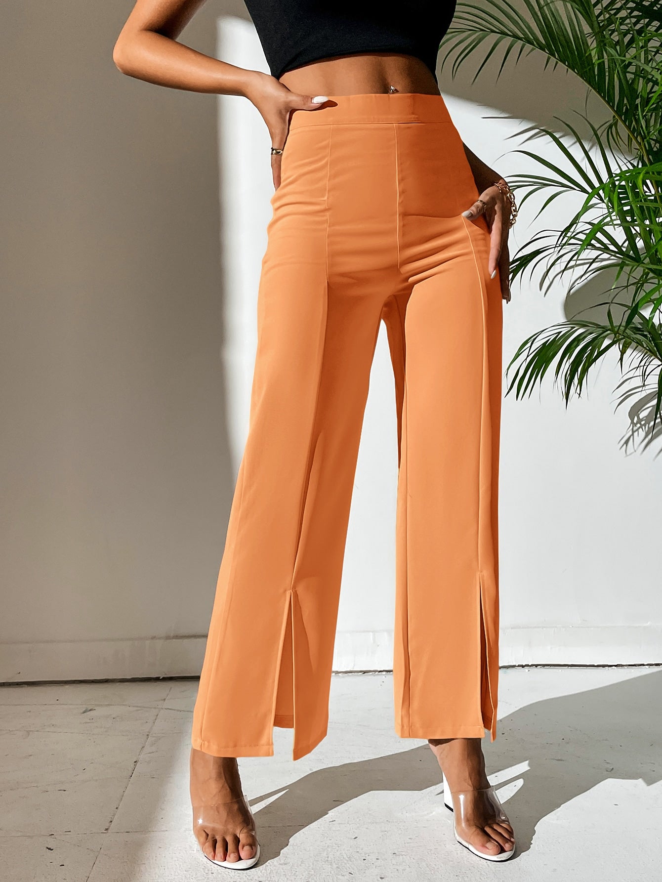 Split Hem Straight Leg Dress Pants