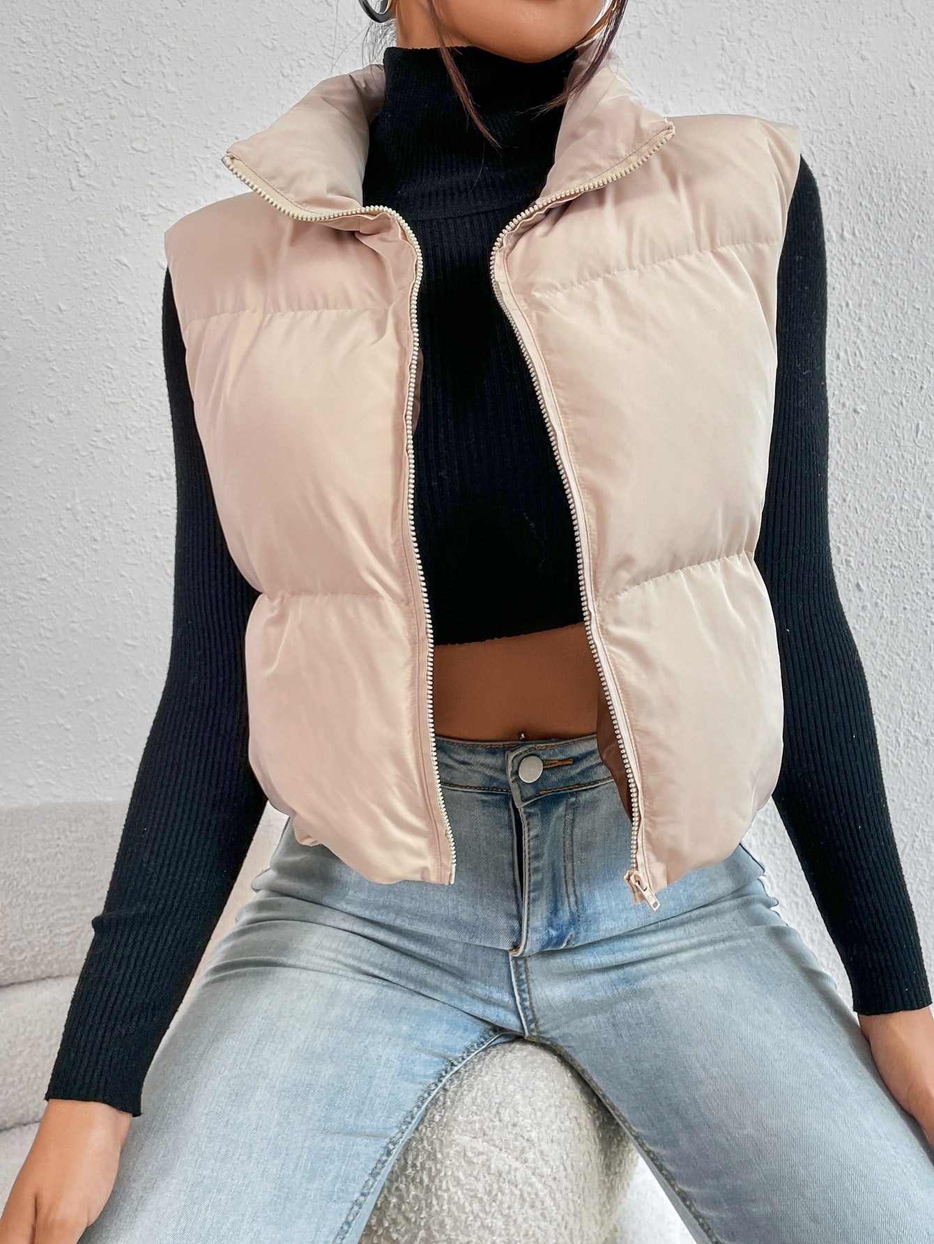 Spring Outfits Zip Up Puffer Vest Coat