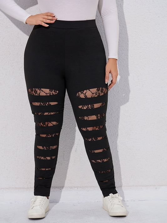 Plus Ladder Cut Lace Insert Leggings