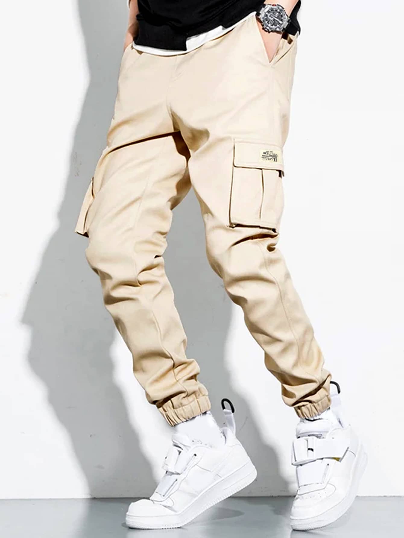 Men Letter Patched Flap Pocket Cargo Pants