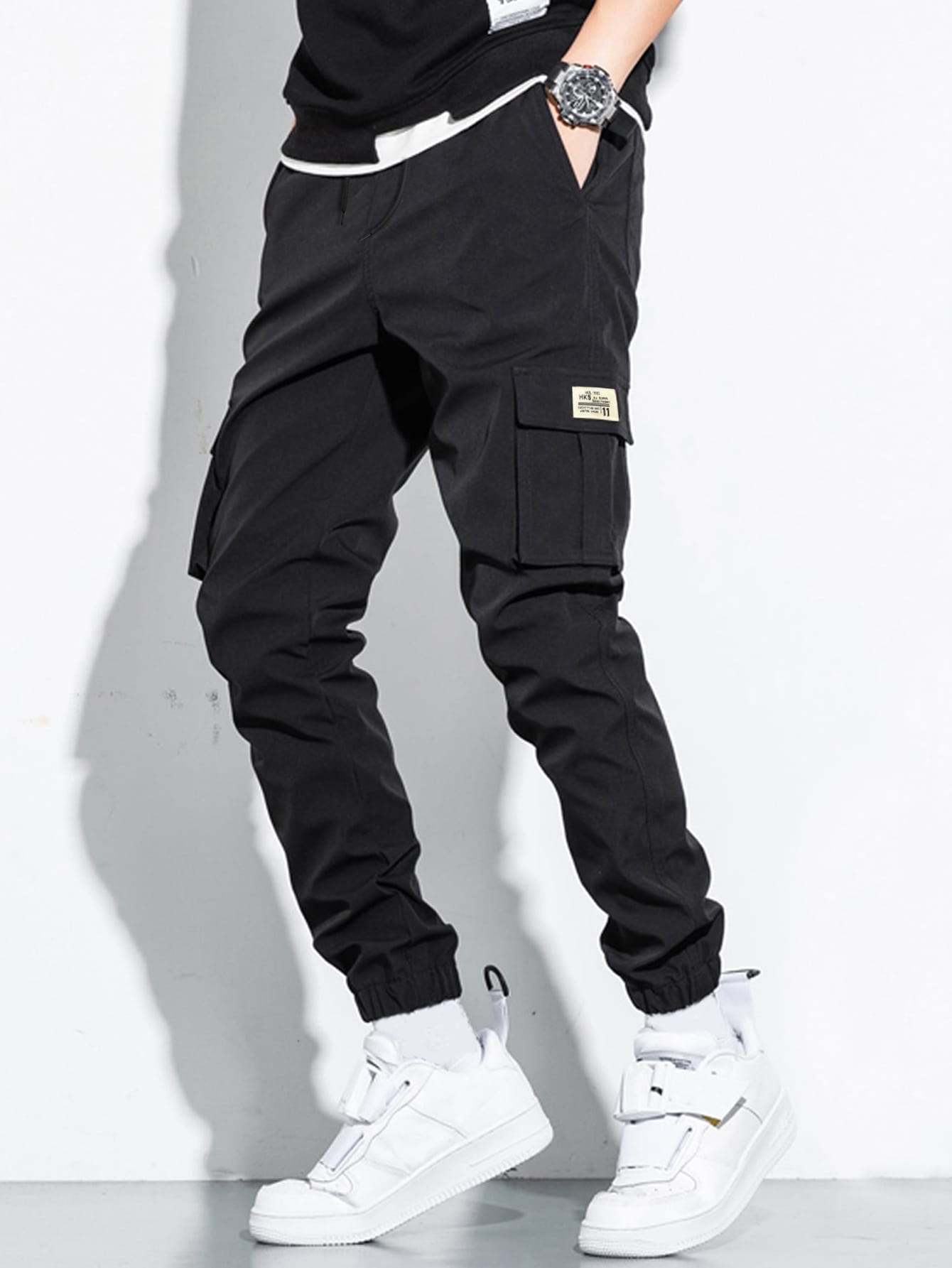 Men Letter Patched Flap Pocket Cargo Pants