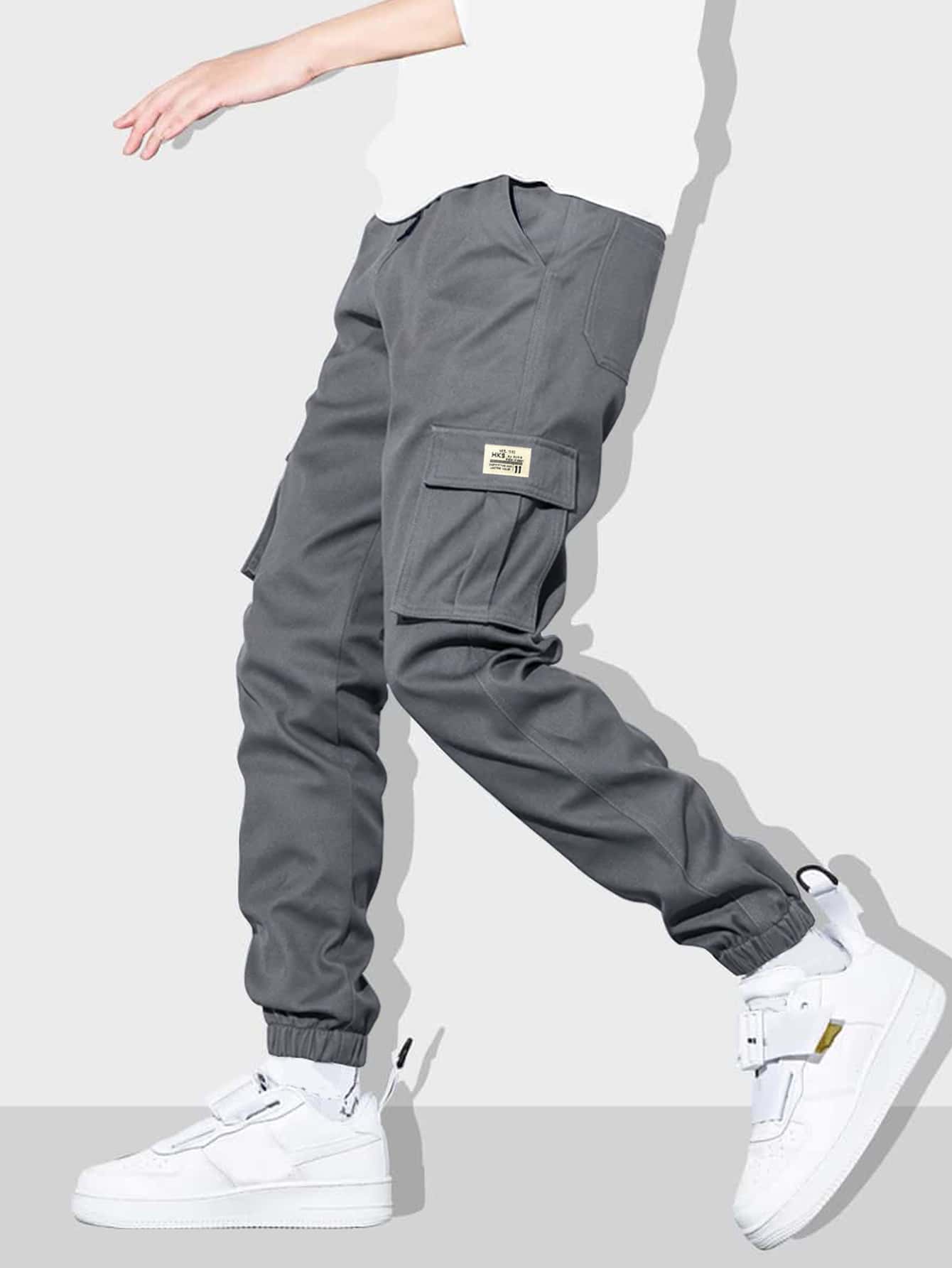 Men Letter Patched Flap Pocket Cargo Pants