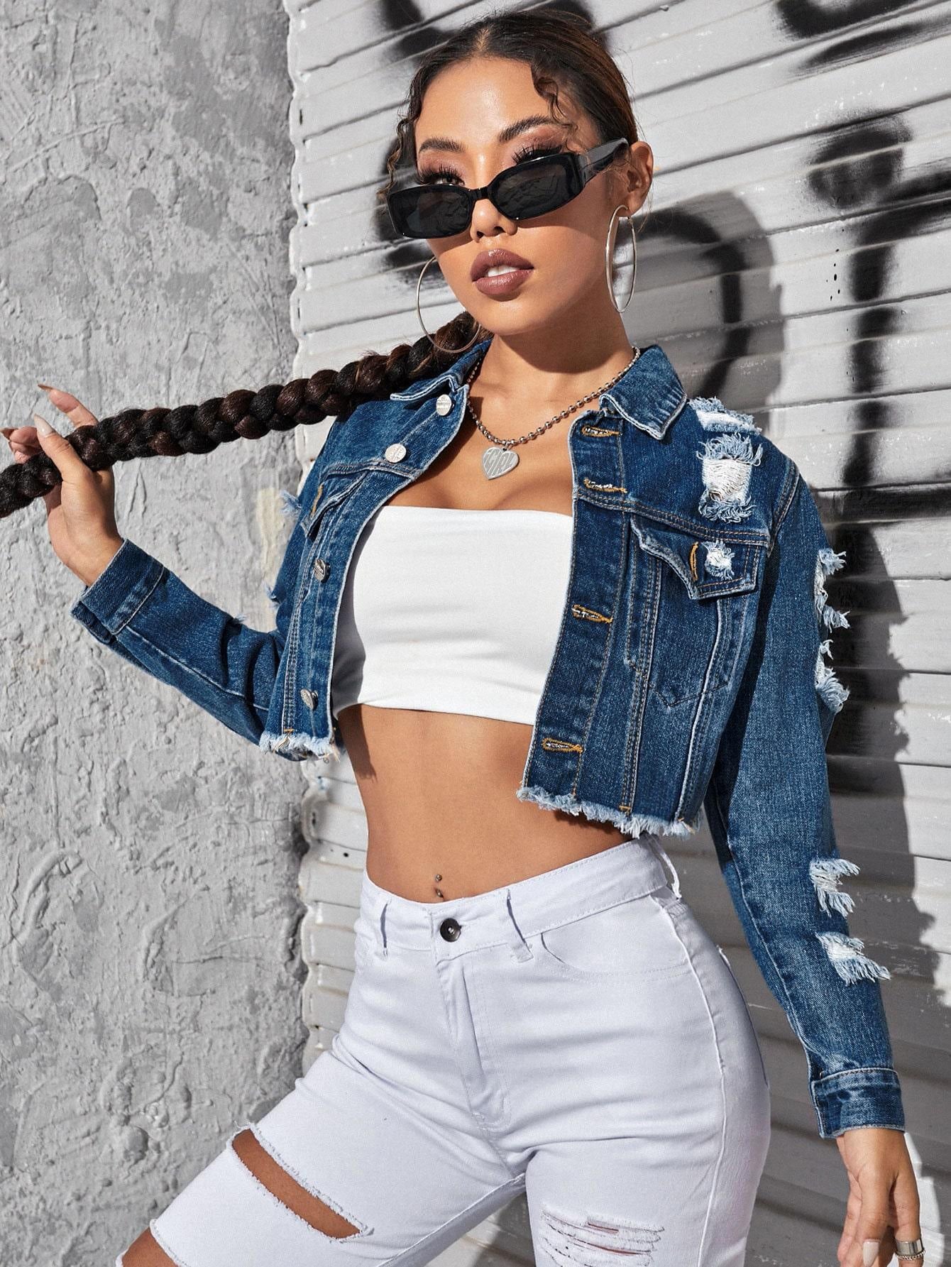 Women's Ripped Denim Jacket